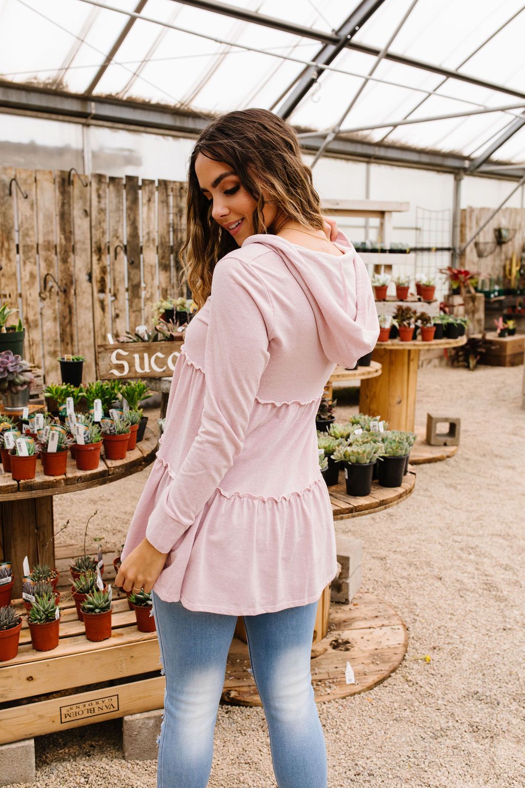 Ruffled Hoodie In Blush