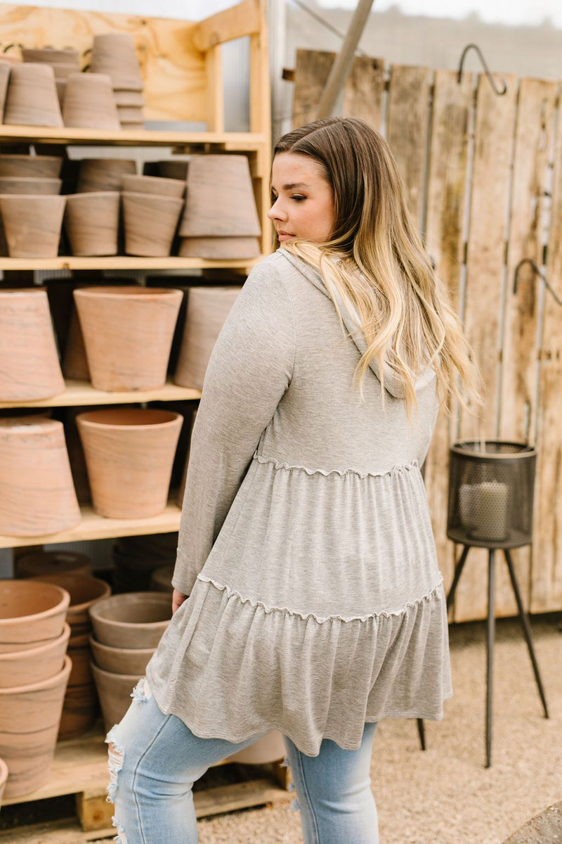 Ruffled Hoodie In Heather Gray