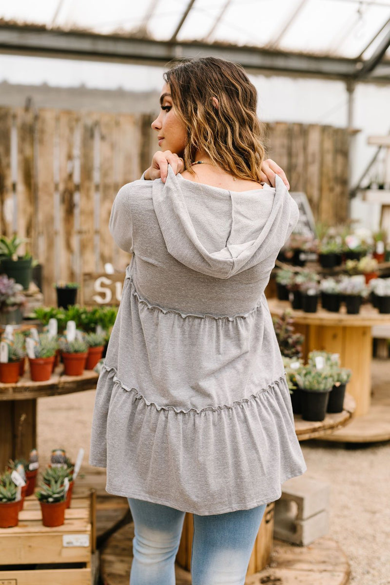 Ruffled Hoodie In Heather Gray