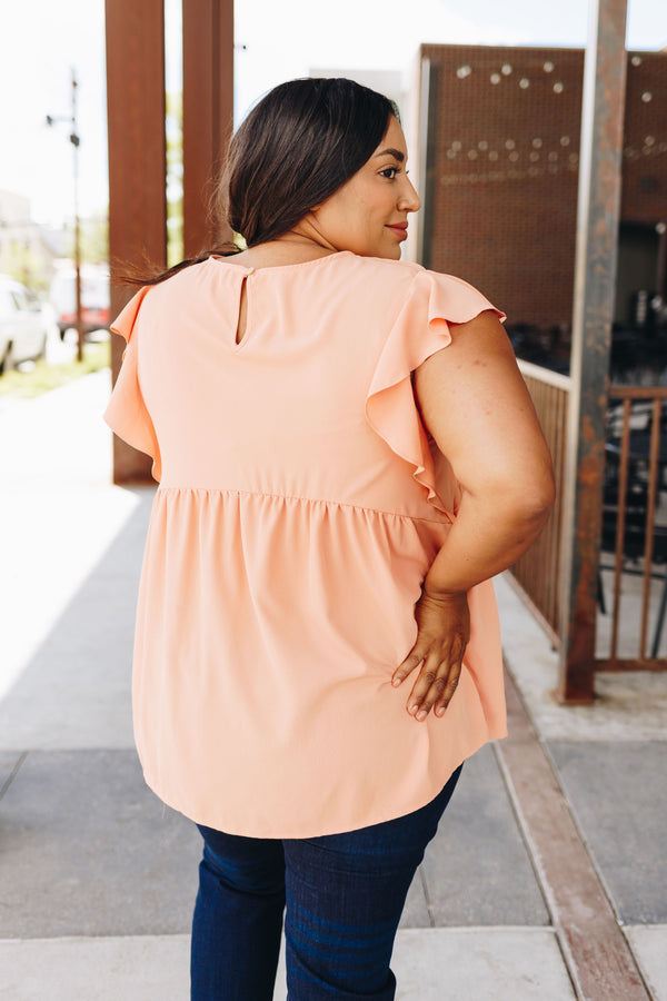 Ruffled Sleeve Baby Doll Blouse In Peach