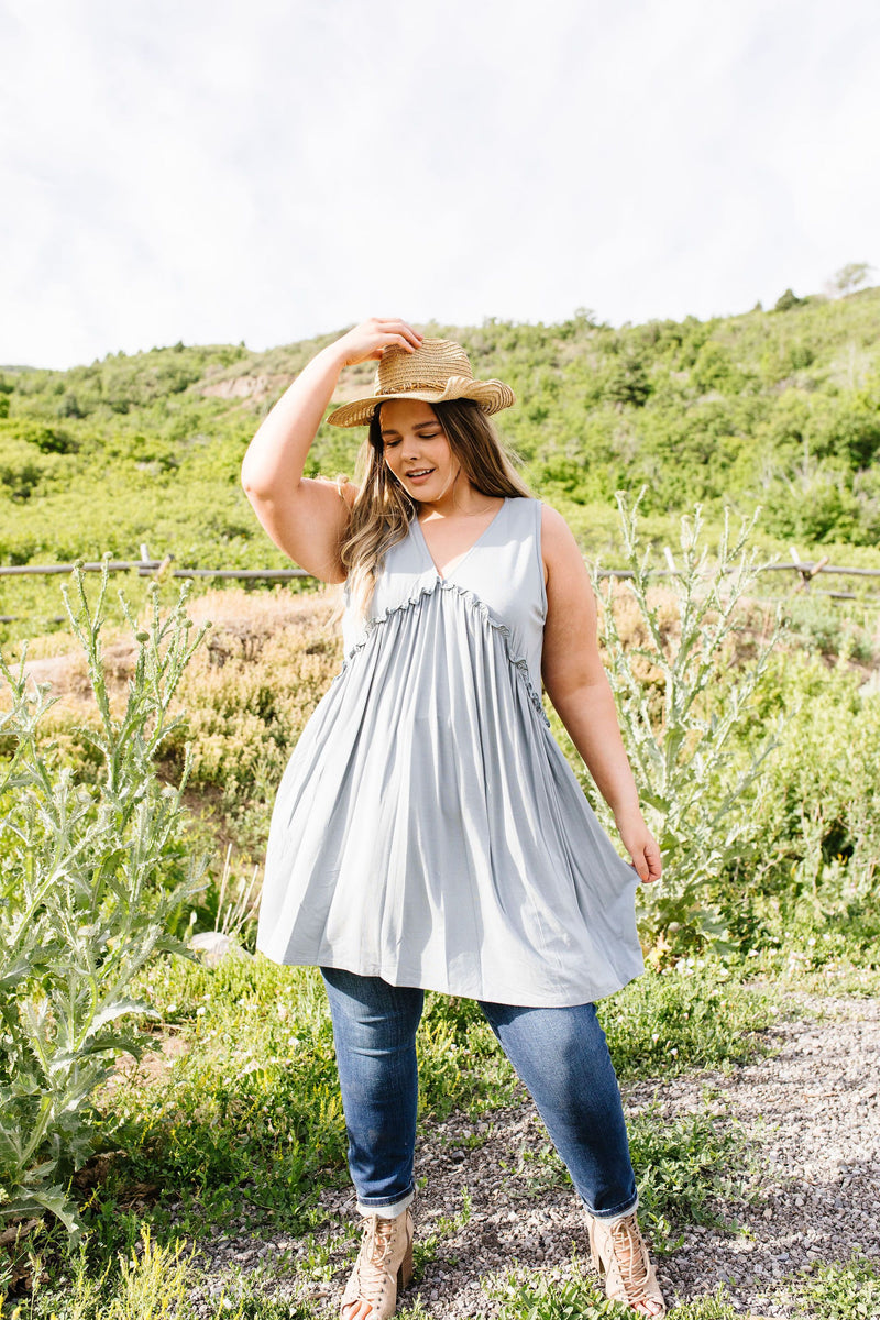 Ruffled V Babydoll Dress In Sage