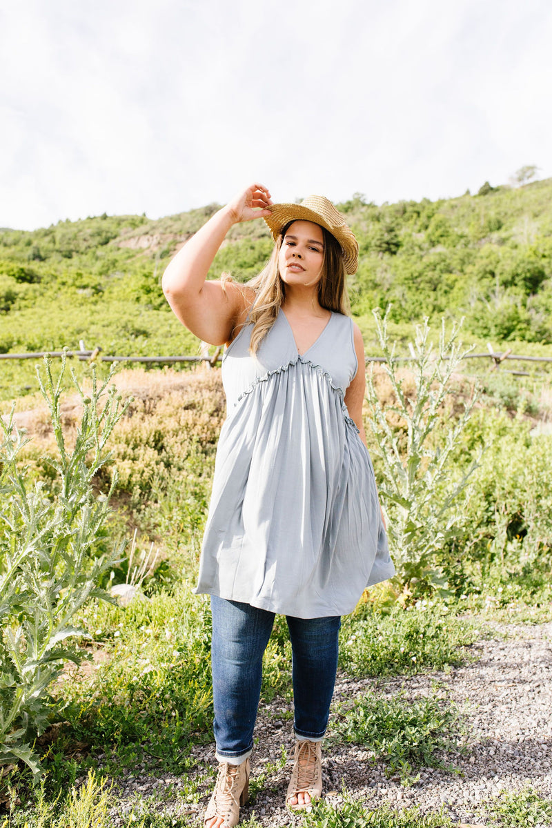 Ruffled V Babydoll Dress In Sage