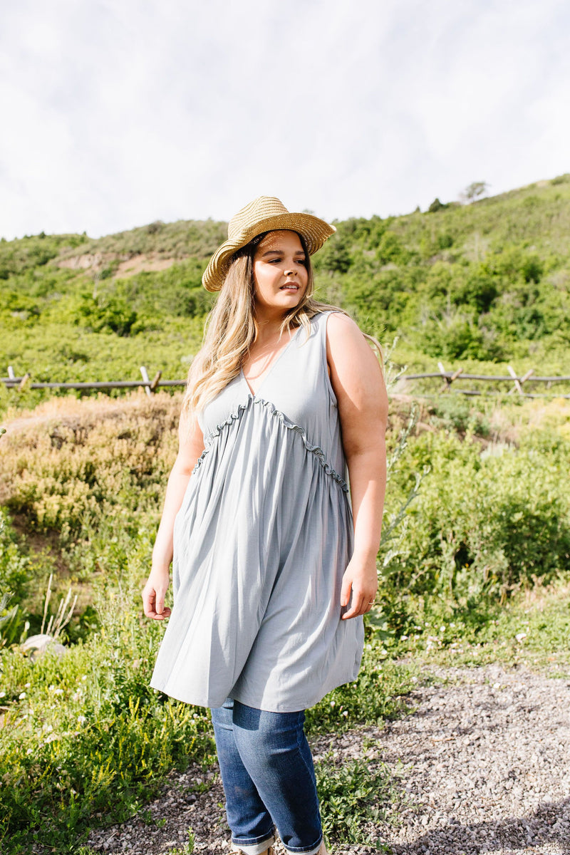 Ruffled V Babydoll Dress In Sage