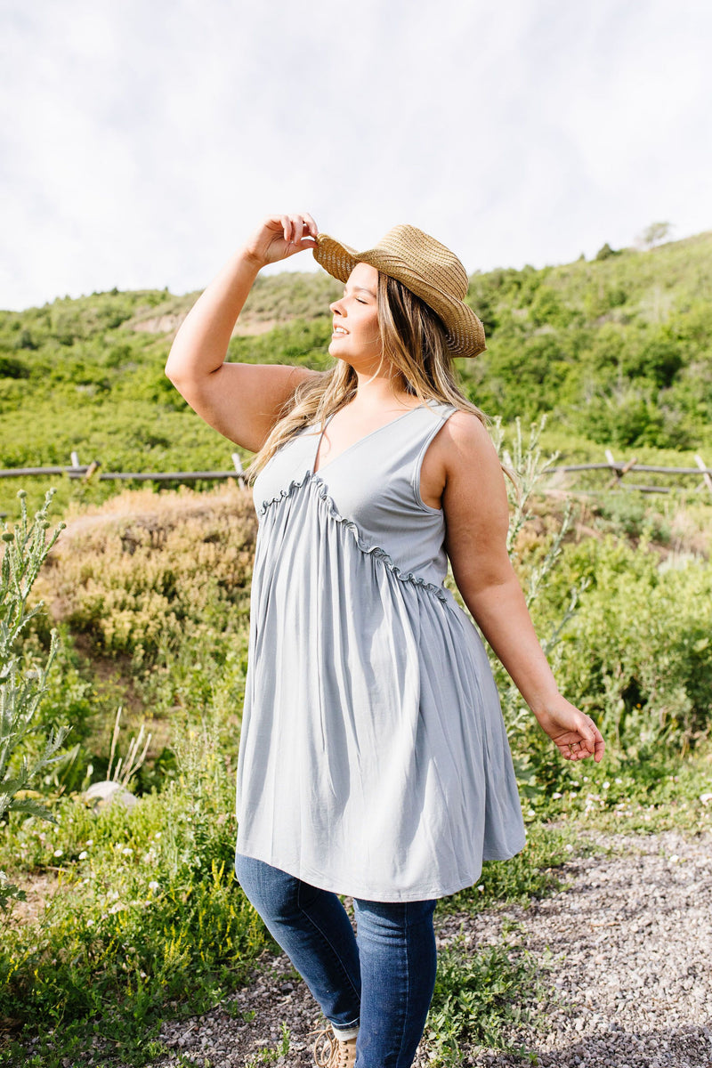 Ruffled V Babydoll Dress In Sage