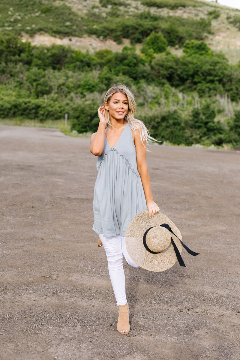 Ruffled V Babydoll Dress In Sage