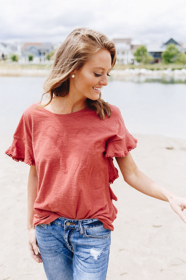 Ruffles On The Side Top In Marsala