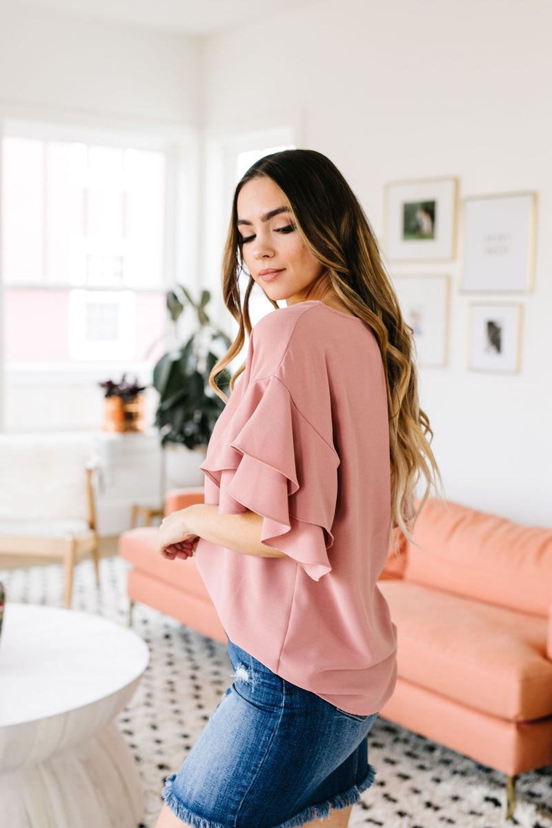 Ruth Ruffled Sleeve Top In Mauve