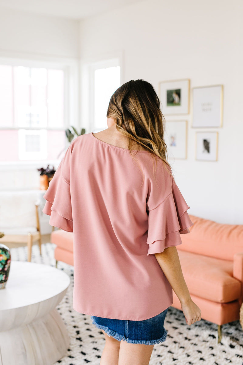 Ruth Ruffled Sleeve Top In Mauve