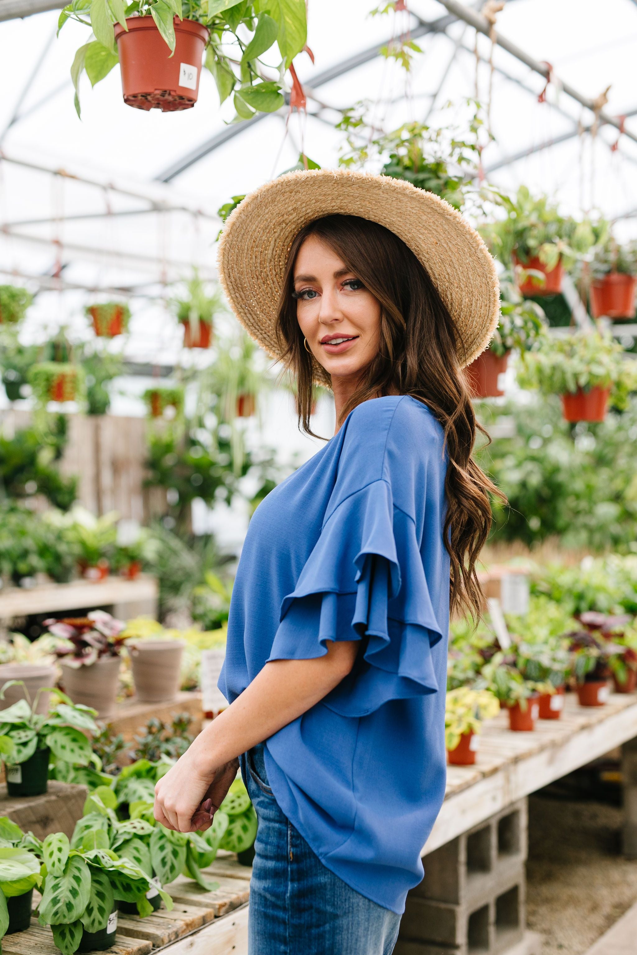 Ruth Ruffled Sleeve Top In Royal