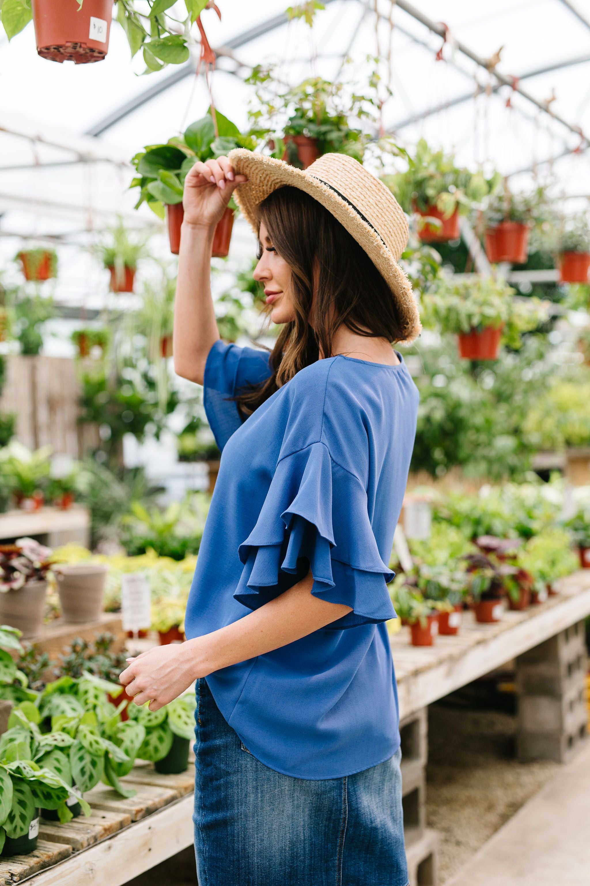 Ruth Ruffled Sleeve Top In Royal