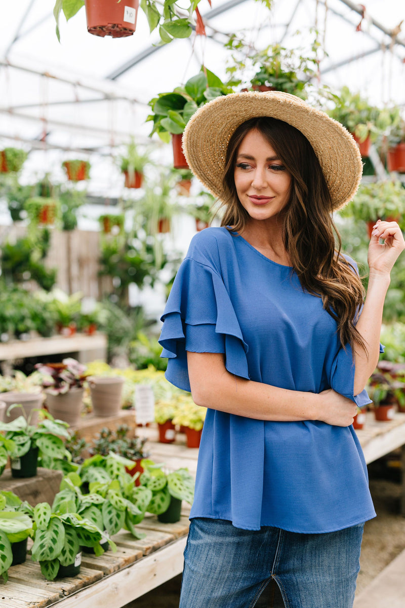 Ruth Ruffled Sleeve Top In Royal