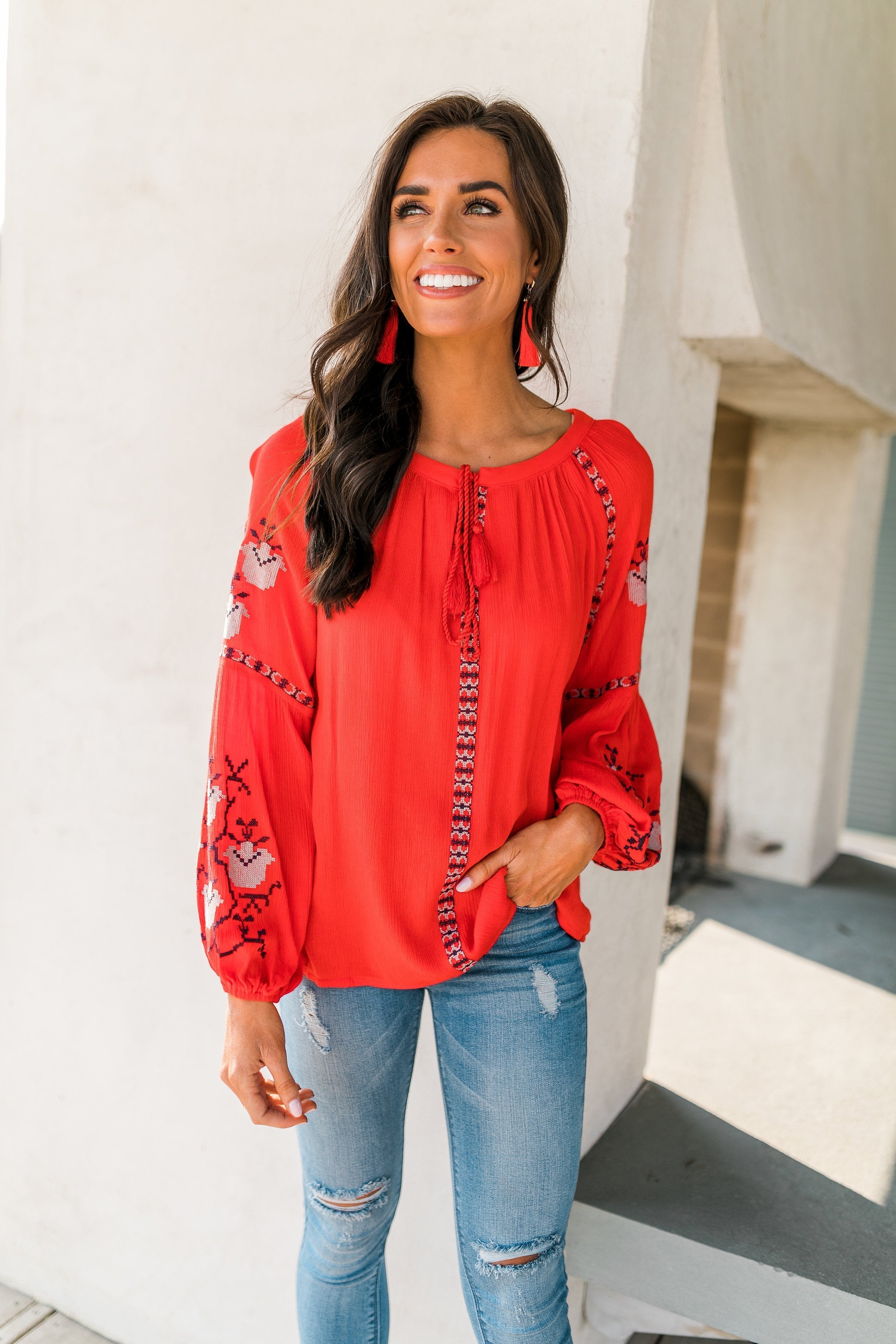 Scarlet Embroidered Top