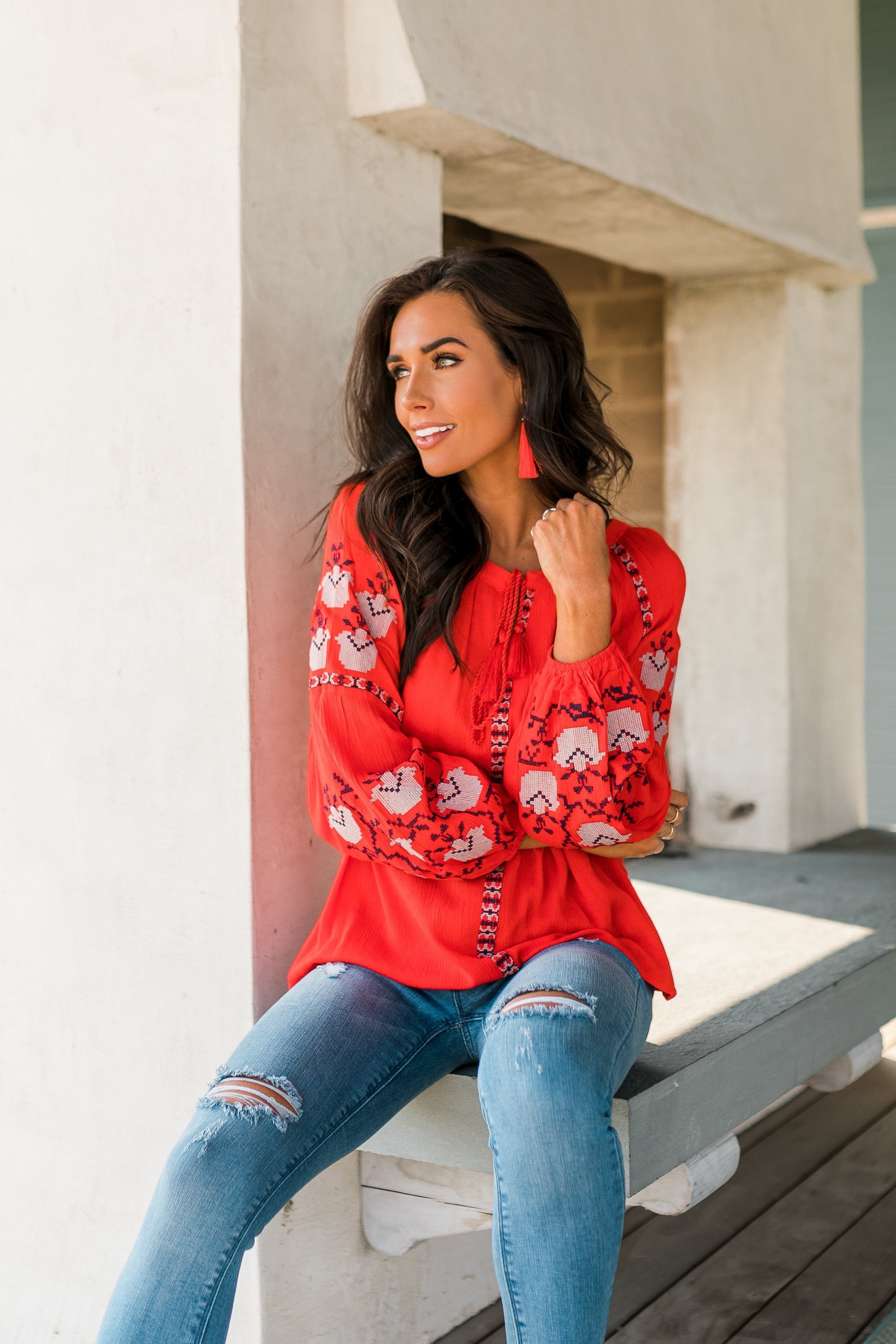 Scarlet Embroidered Top