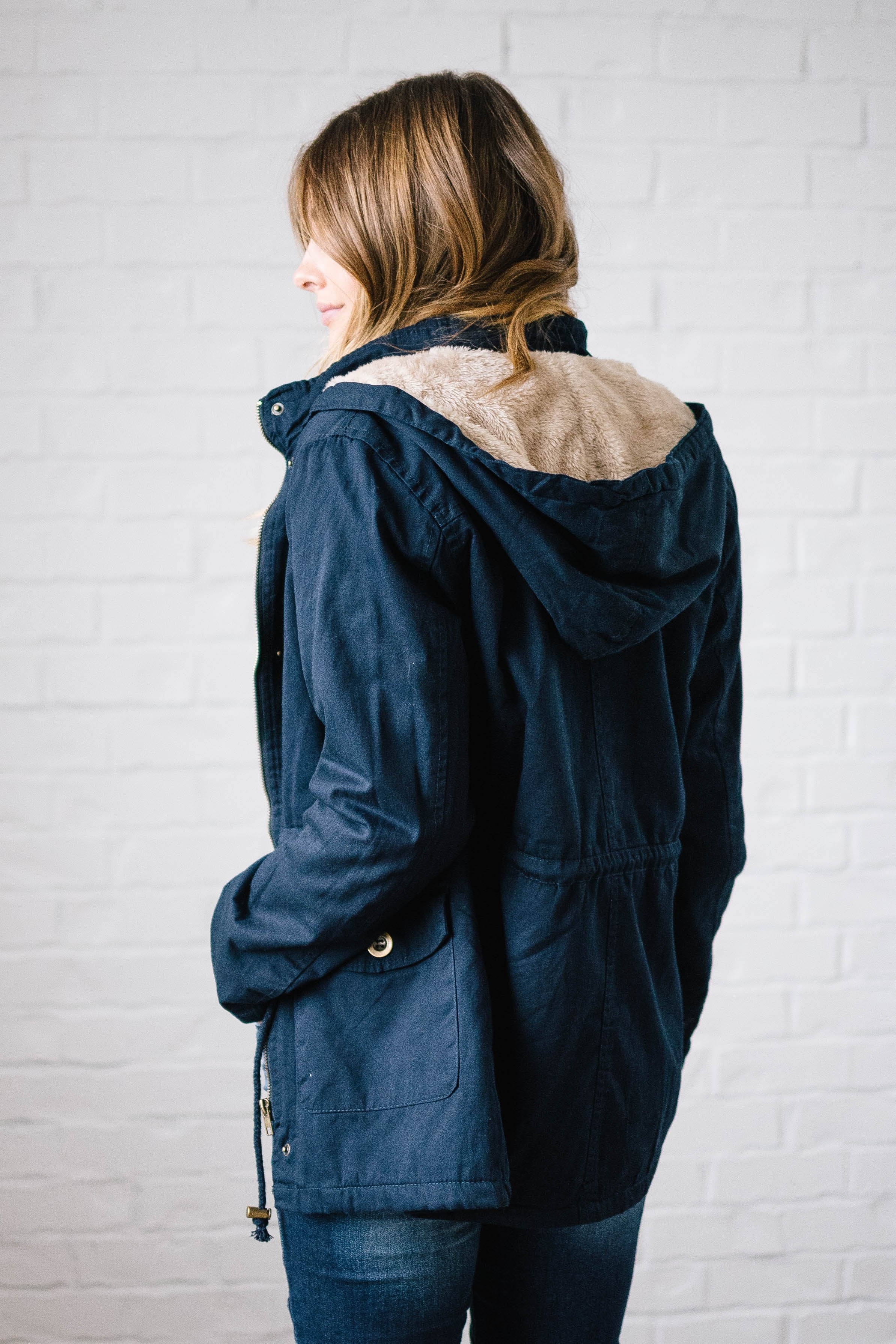 Scouting It Out Fur Lined Jacket in Navy