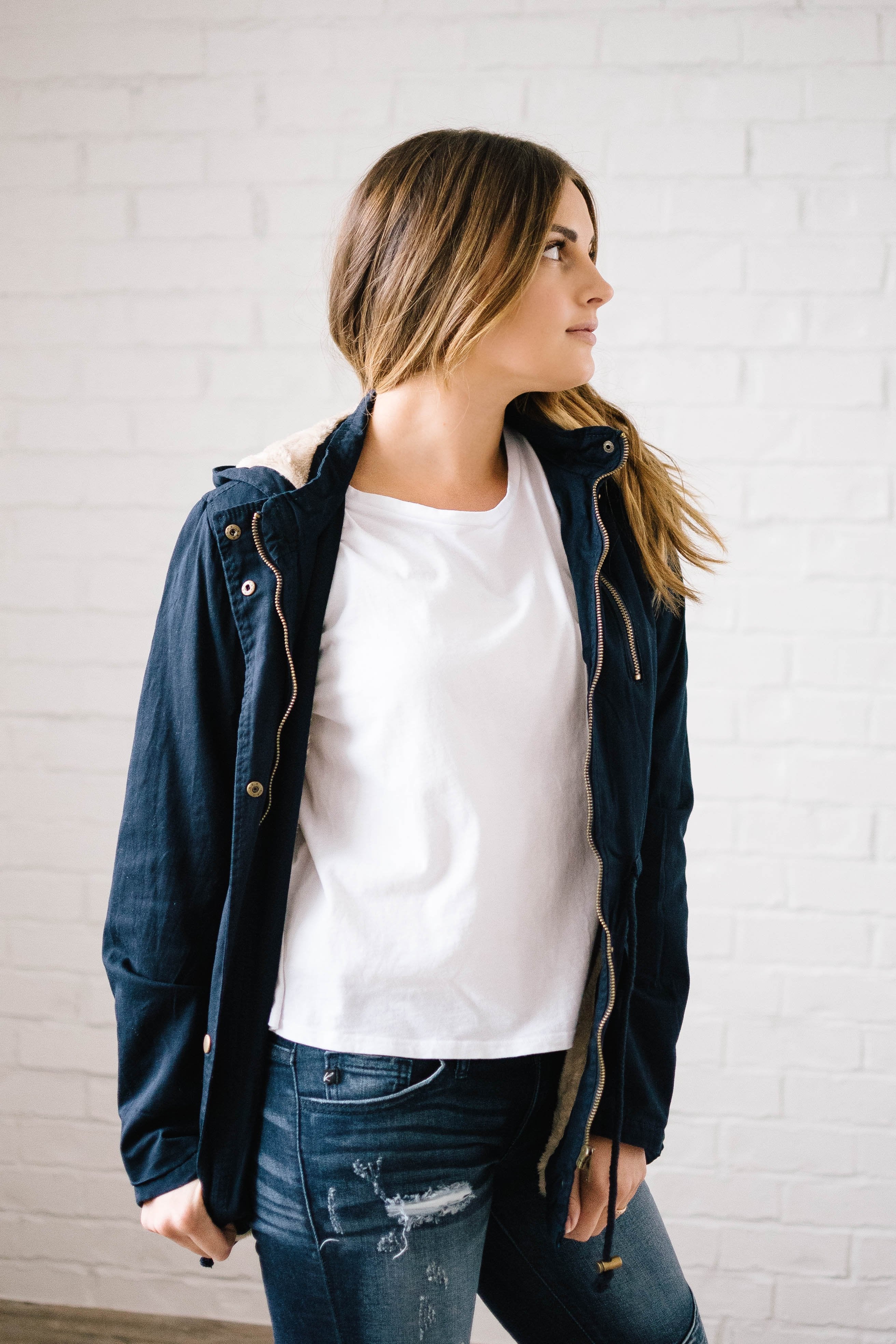 Scouting It Out Fur Lined Jacket in Navy