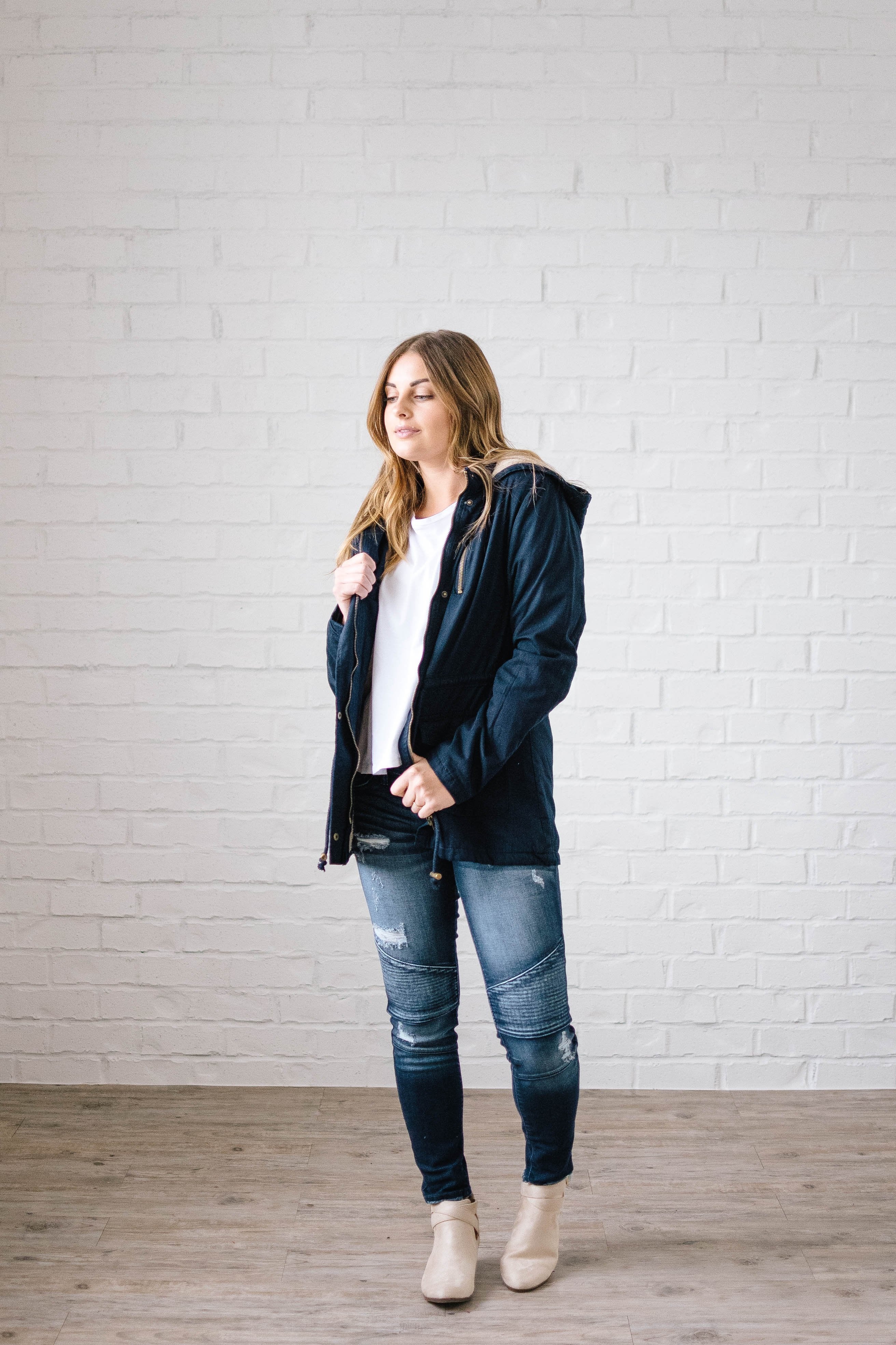 Scouting It Out Fur Lined Jacket in Navy