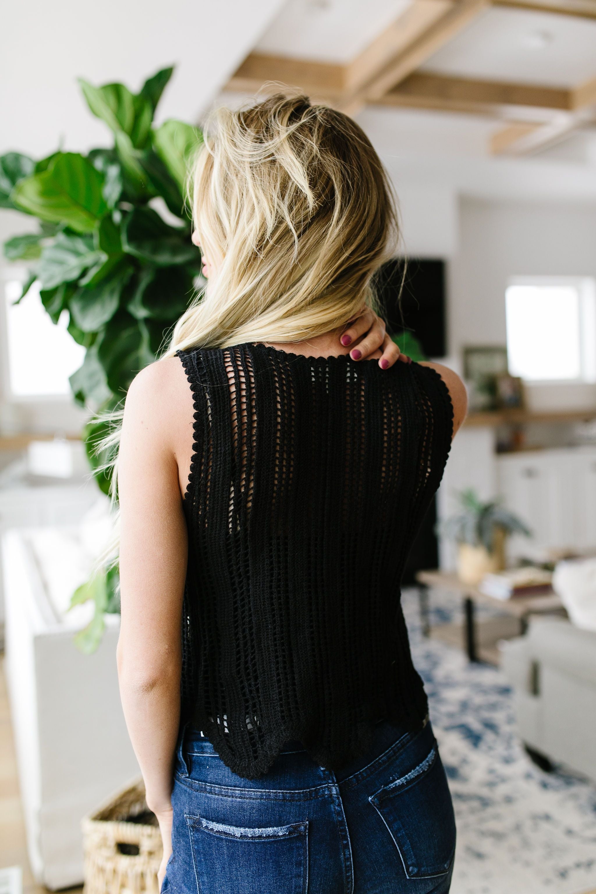 Sheer Scalloped Sweater In Black