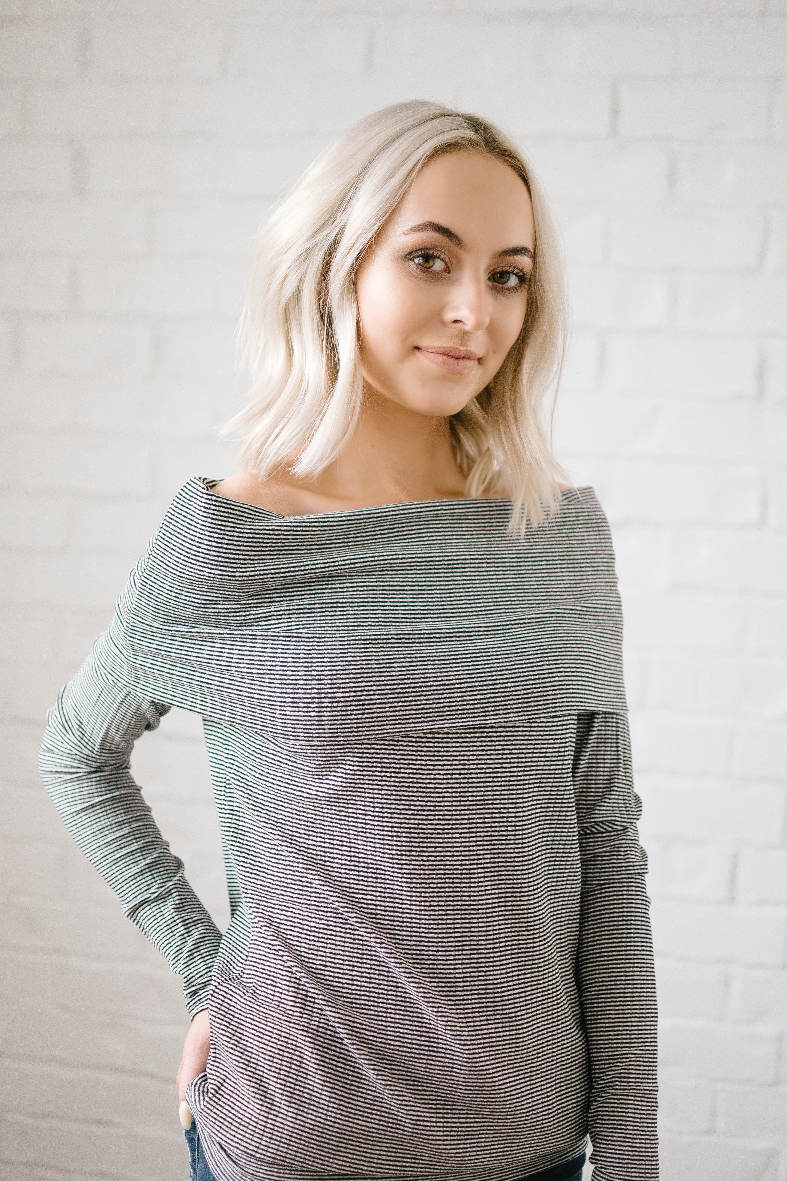 Shoulders and Stripes Top in White and Black