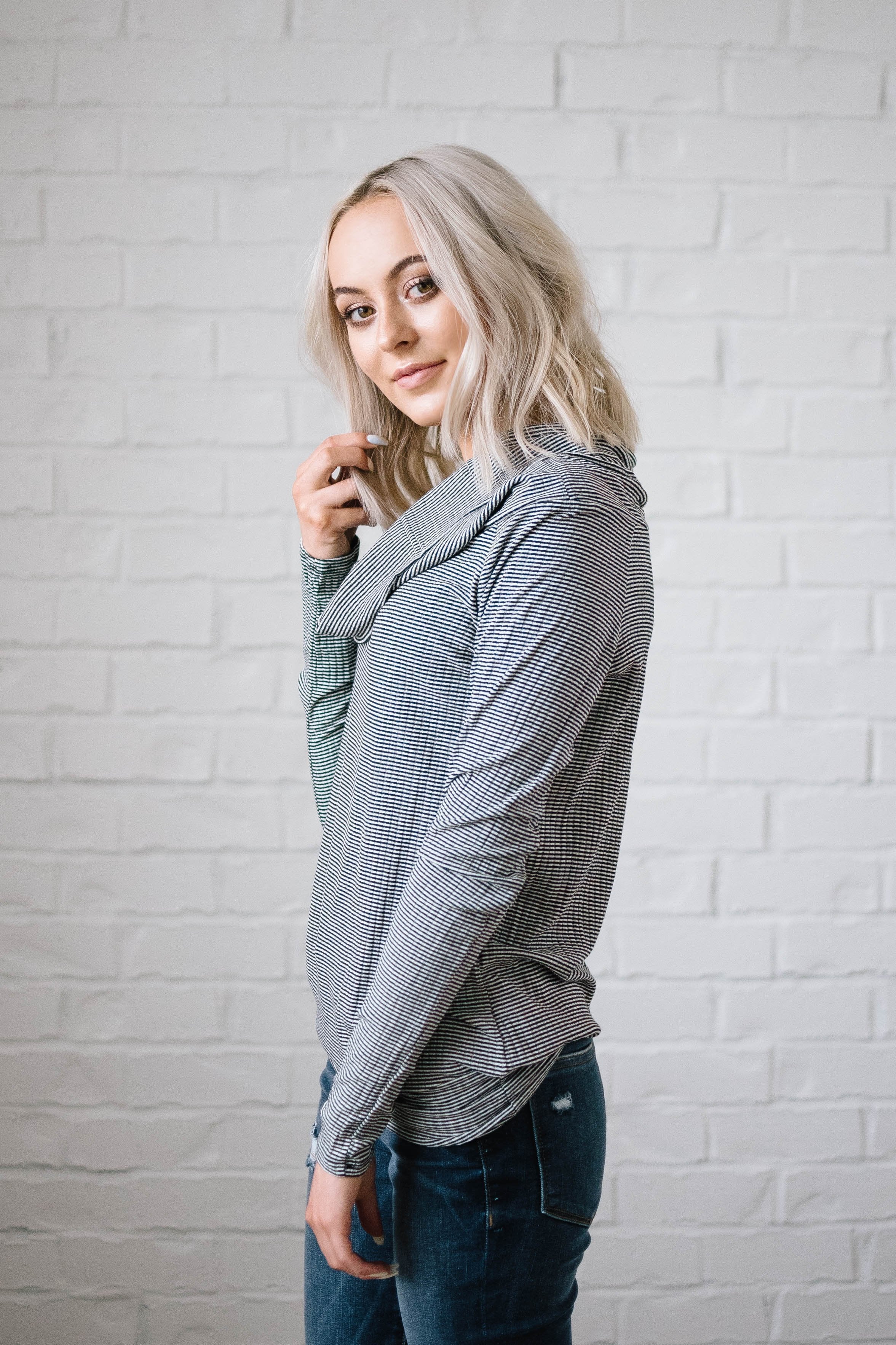 Shoulders and Stripes Top in White and Black