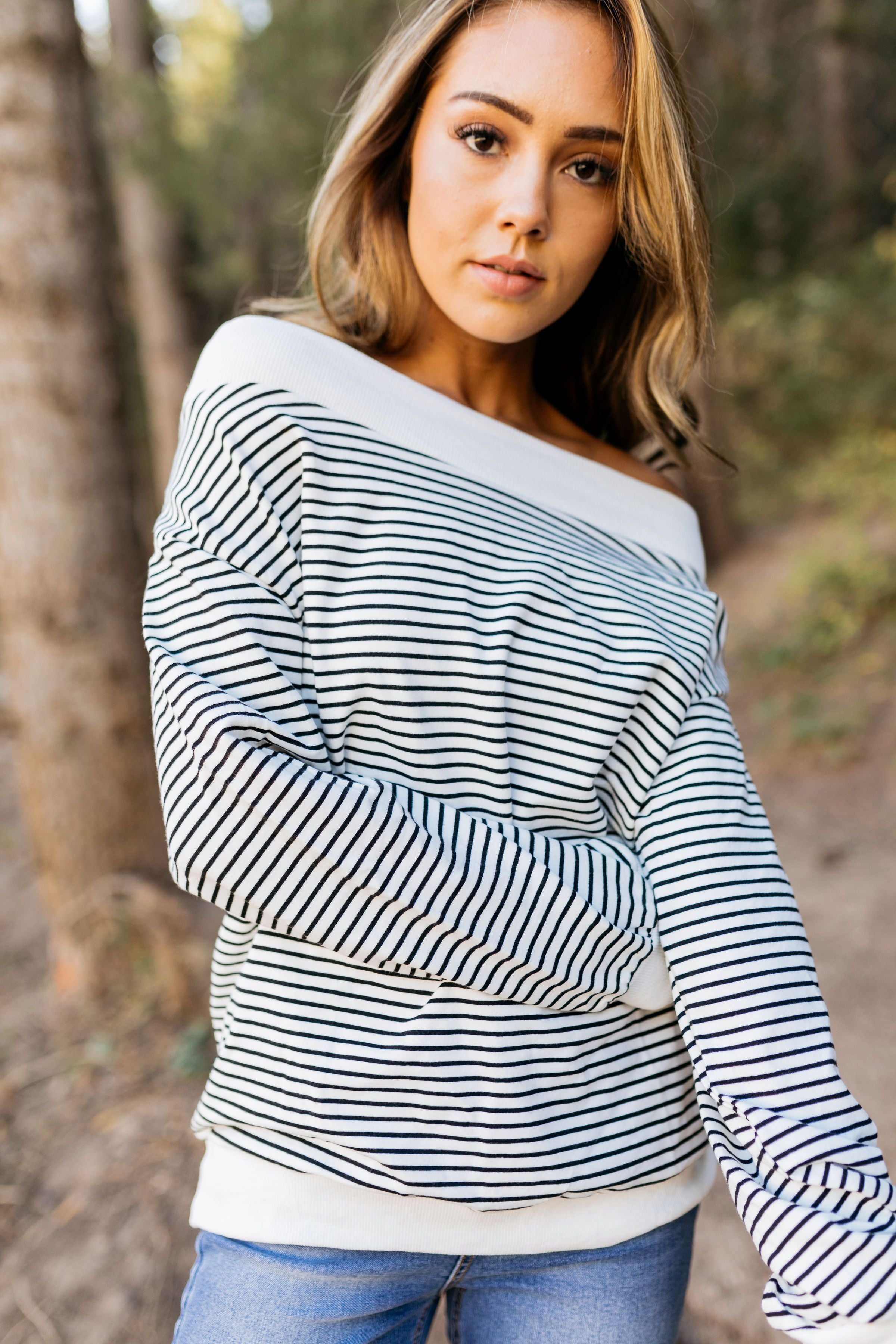 Shrug It Off Striped Sweatshirt