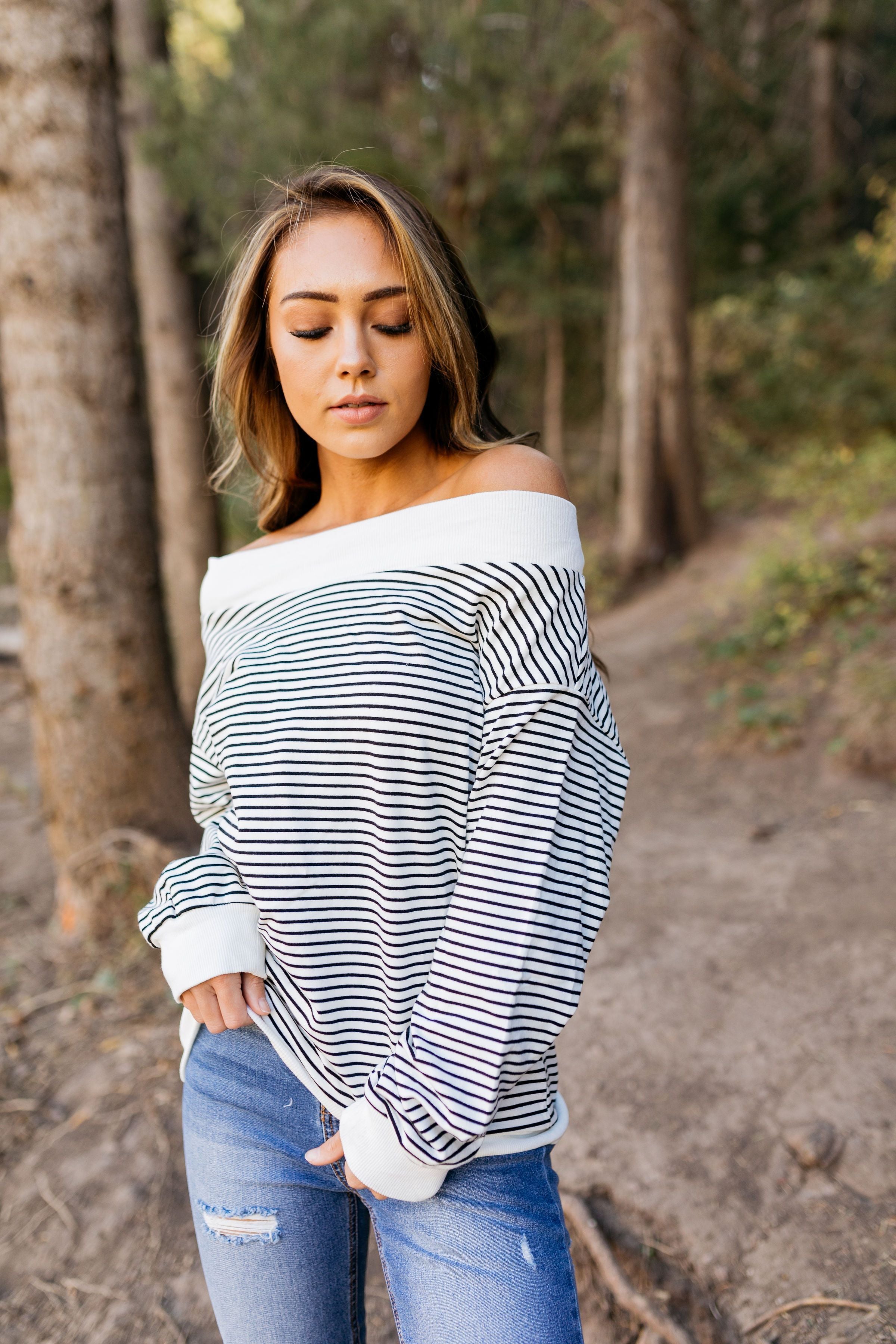 Shrug It Off Striped Sweatshirt