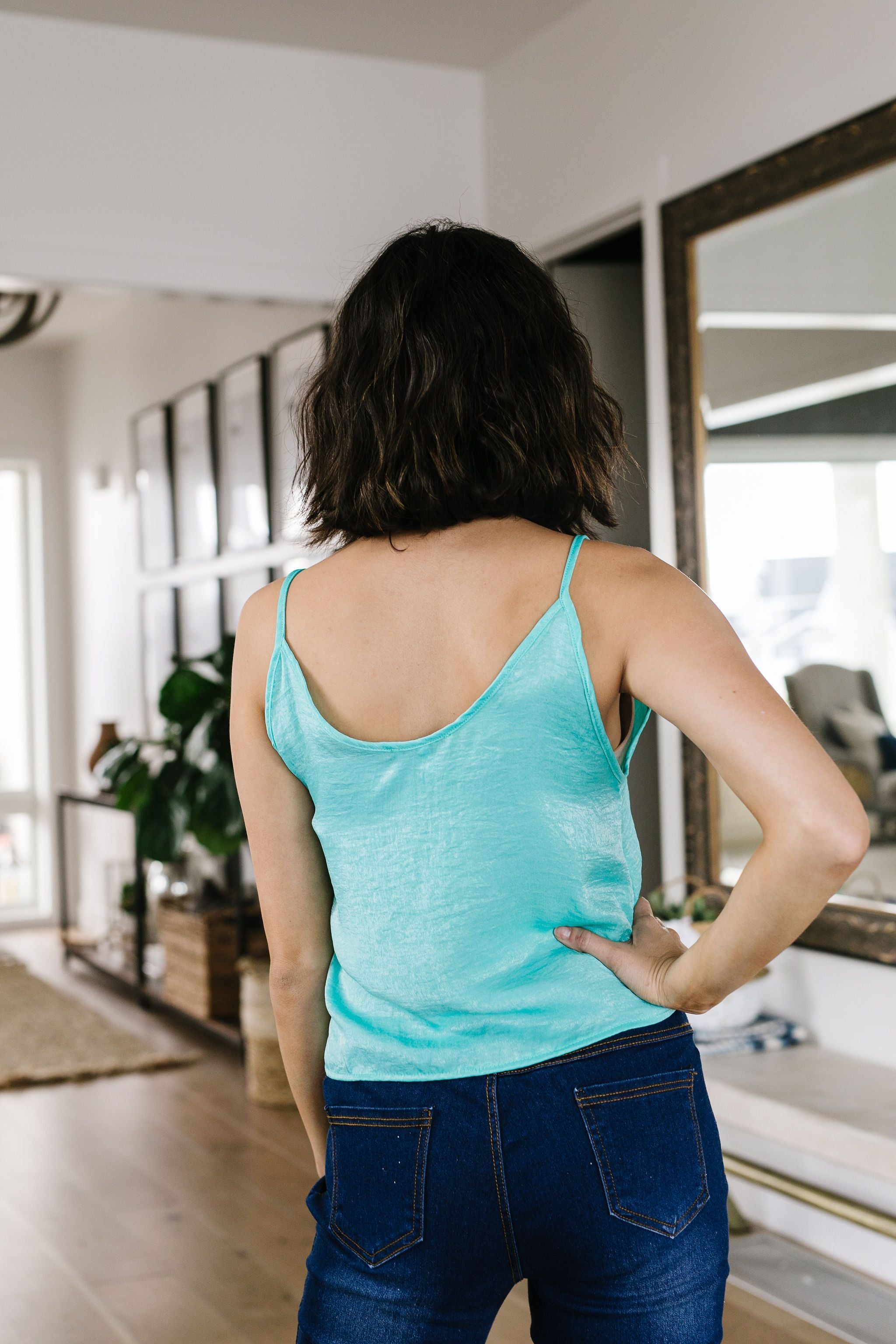 Silky Button-Down Tank In Aqua