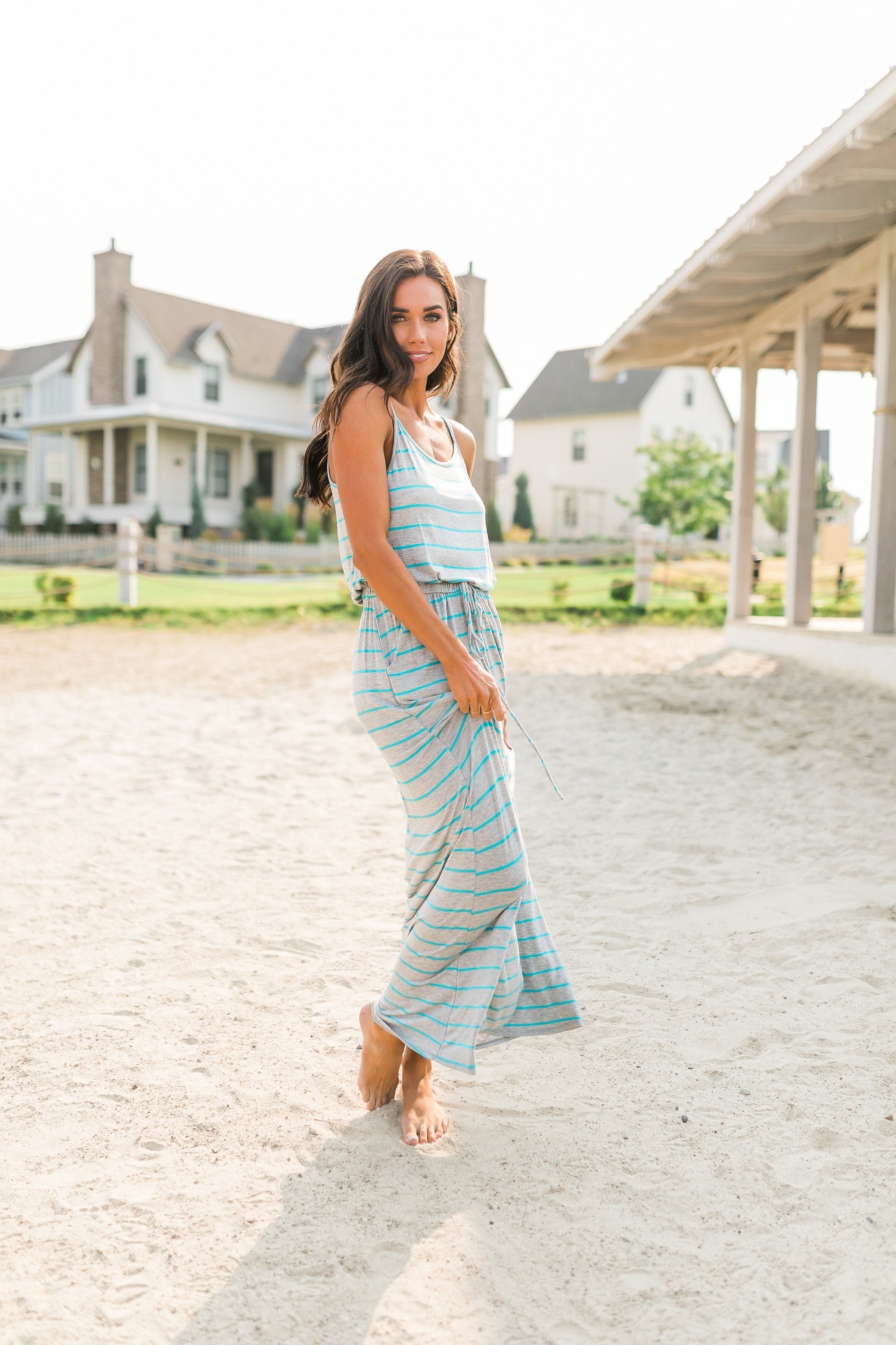 Simply Striped Turquoise Tank Dress