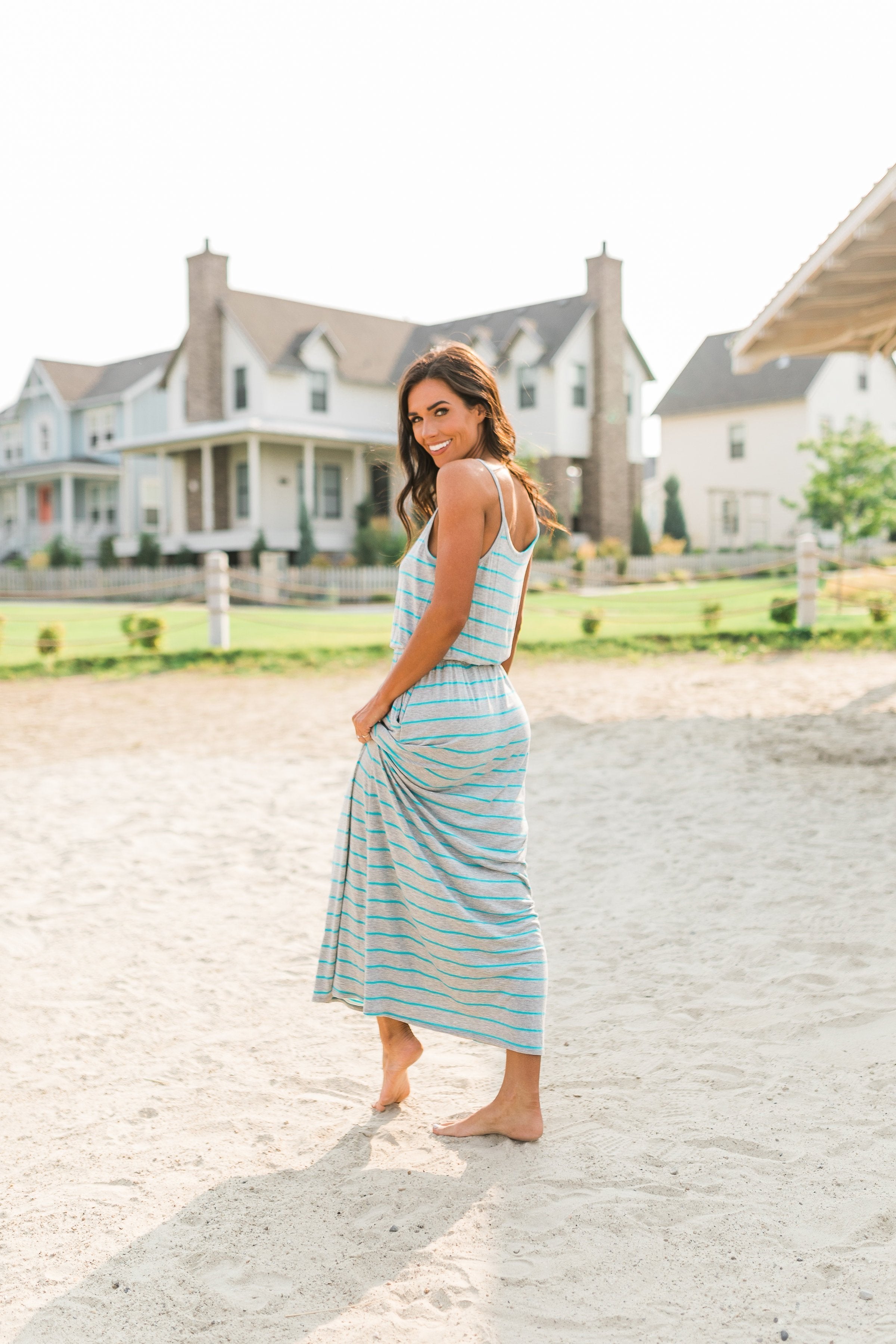 Simply Striped Turquoise Tank Dress