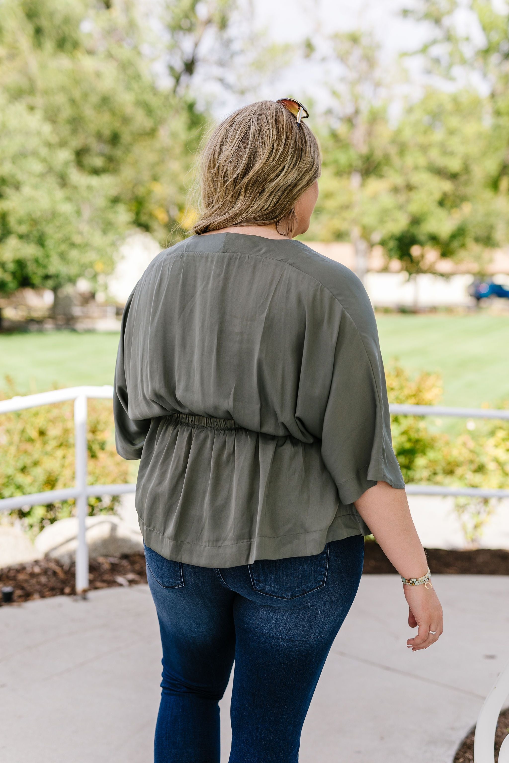 Slate Wrap Front Kimono Blouse