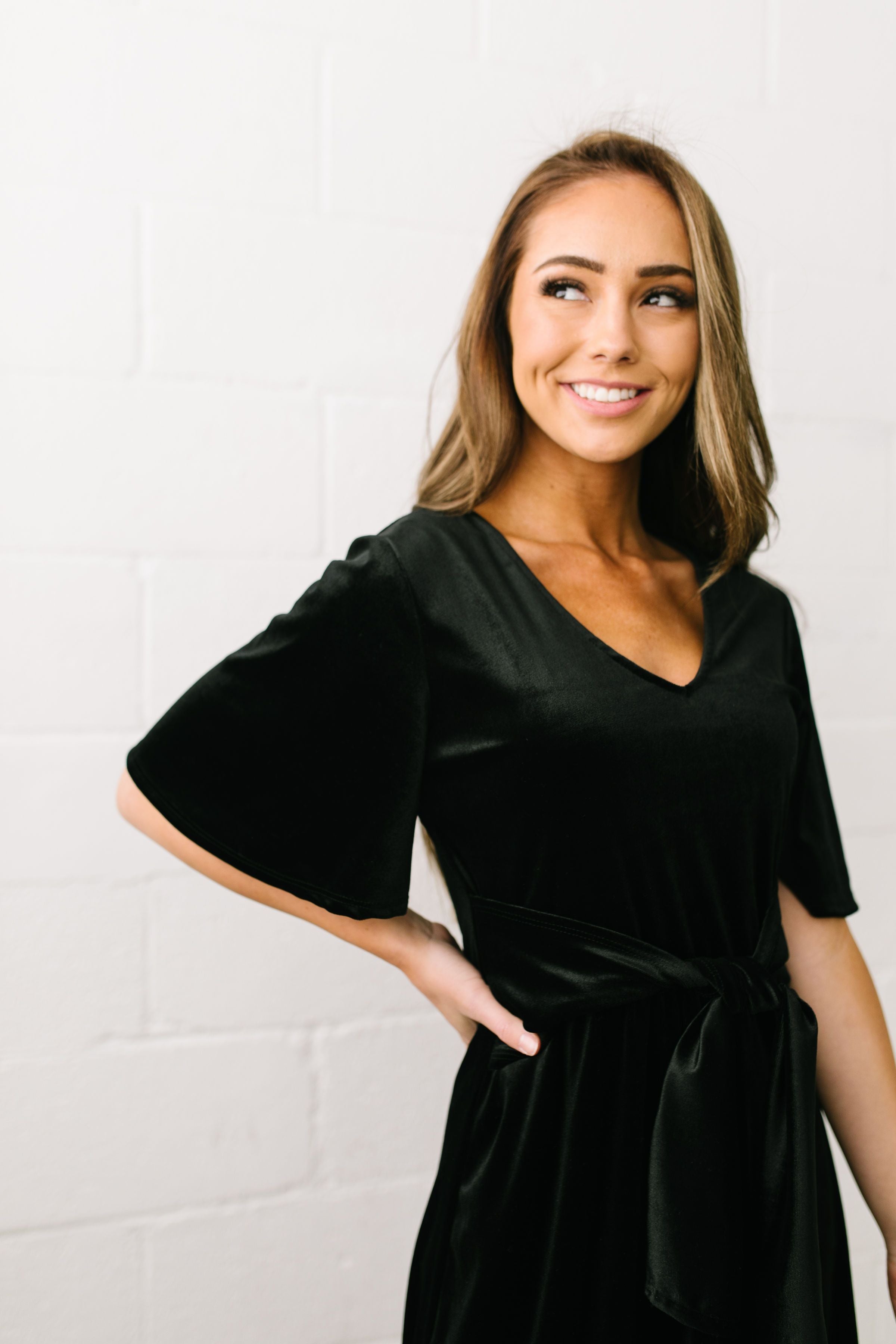 Smile Sparkle Shine Velvet Dress In Black - ALL SALES FINAL