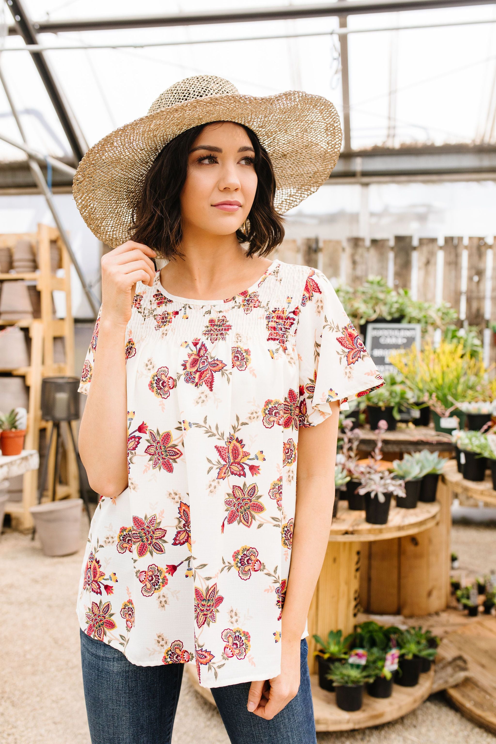 Smocked Floral Top