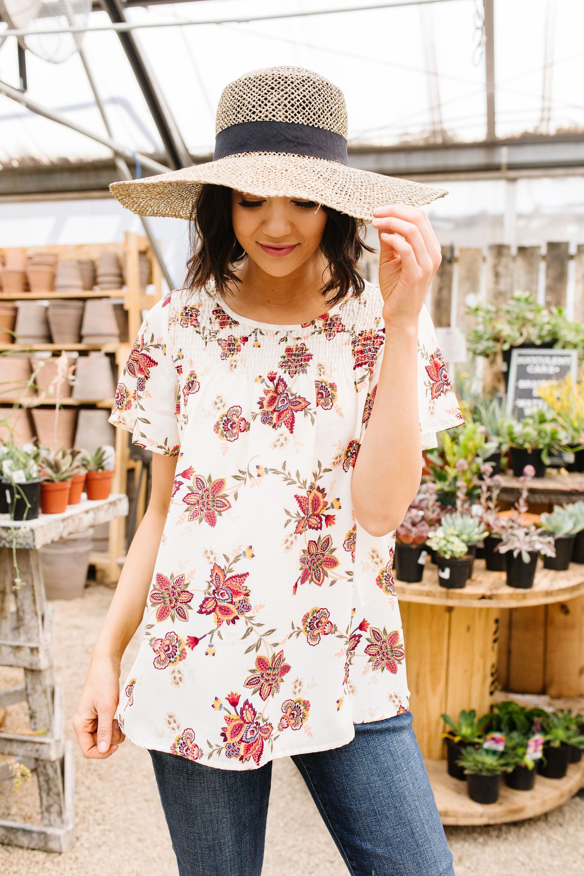 Smocked Floral Top