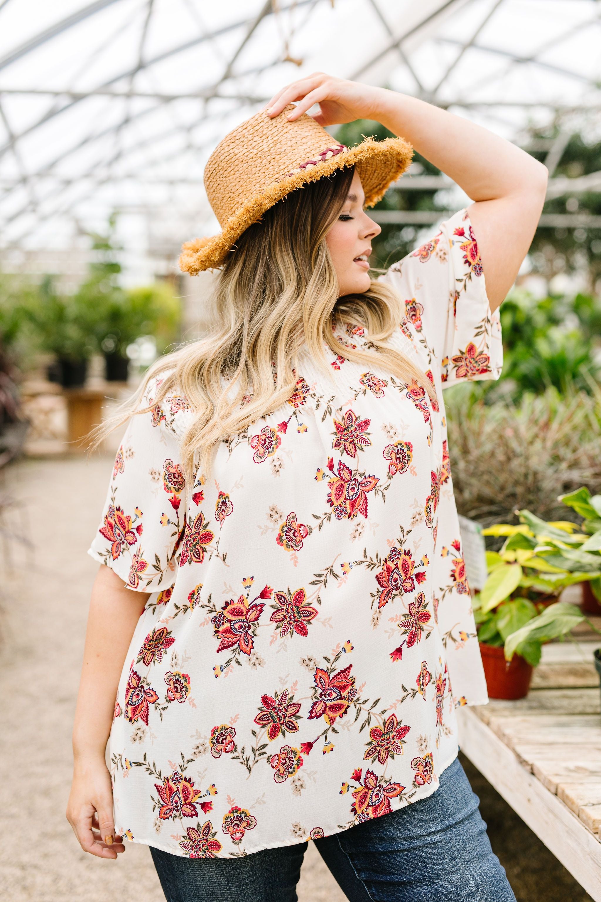 Smocked Floral Top