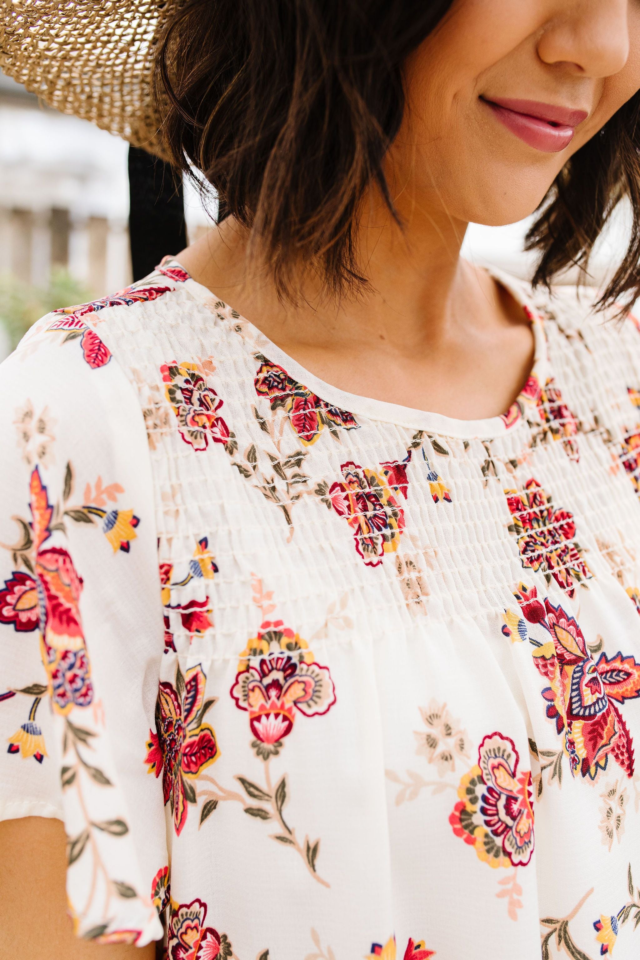 Smocked Floral Top