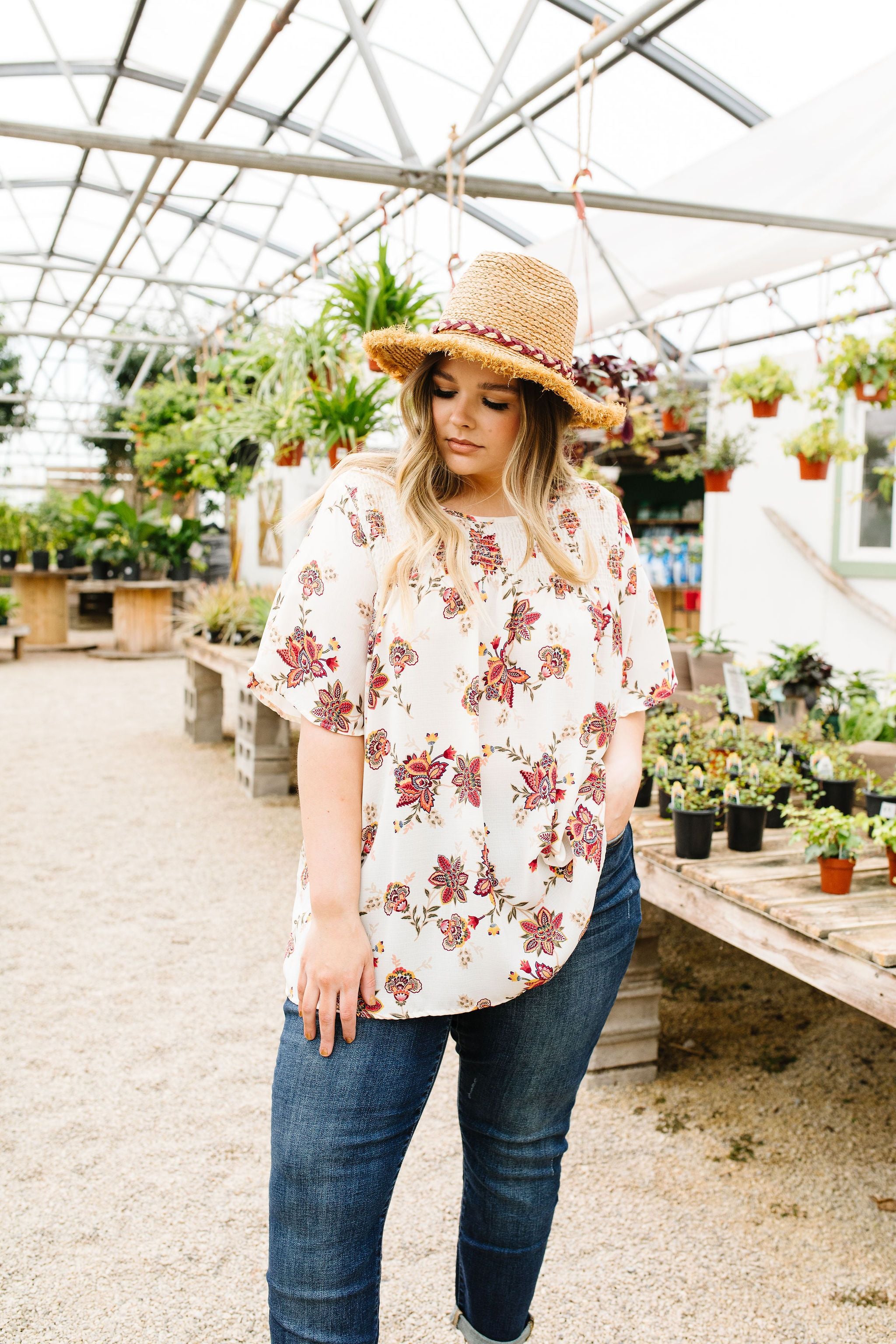 Smocked Floral Top