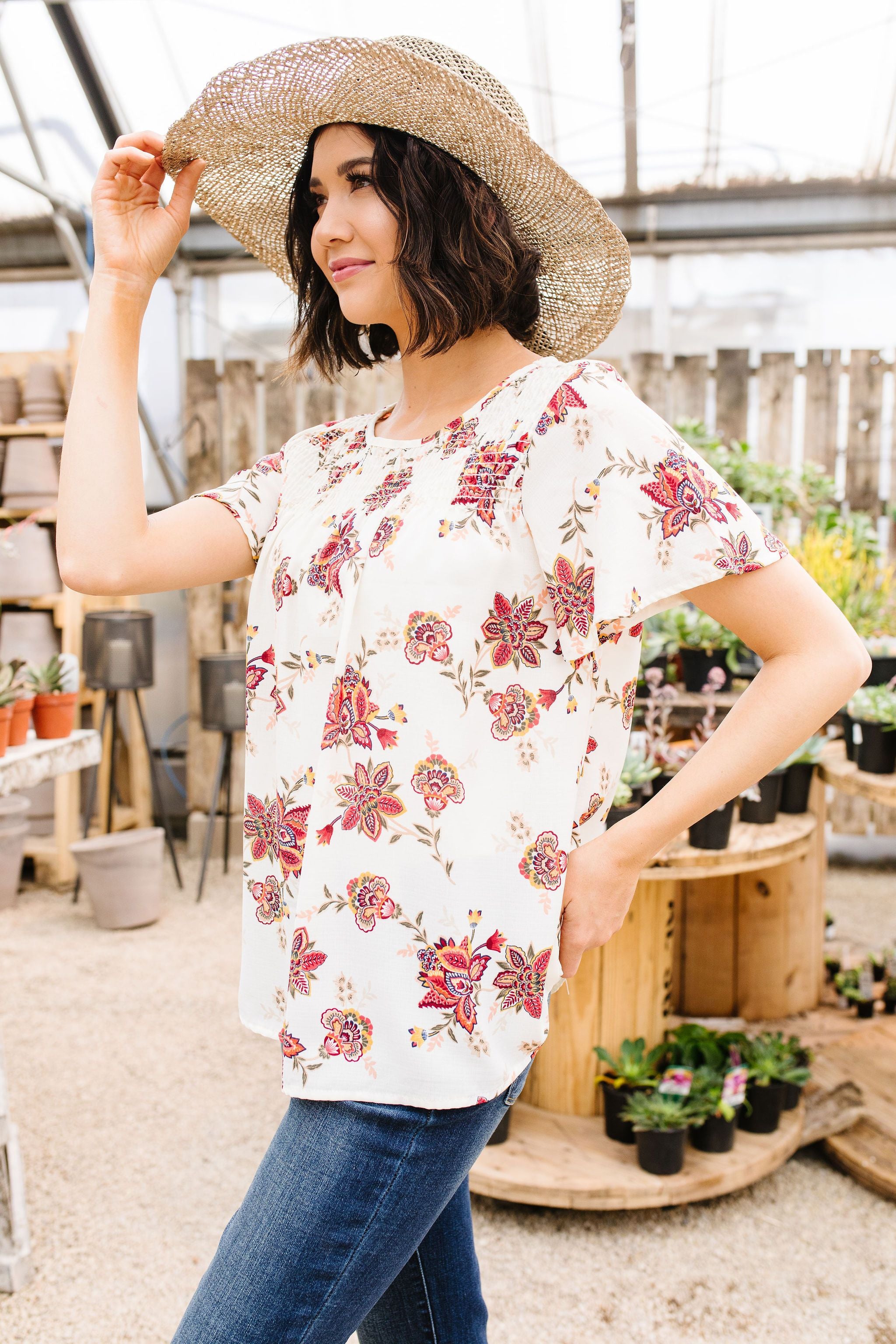 Smocked Floral Top