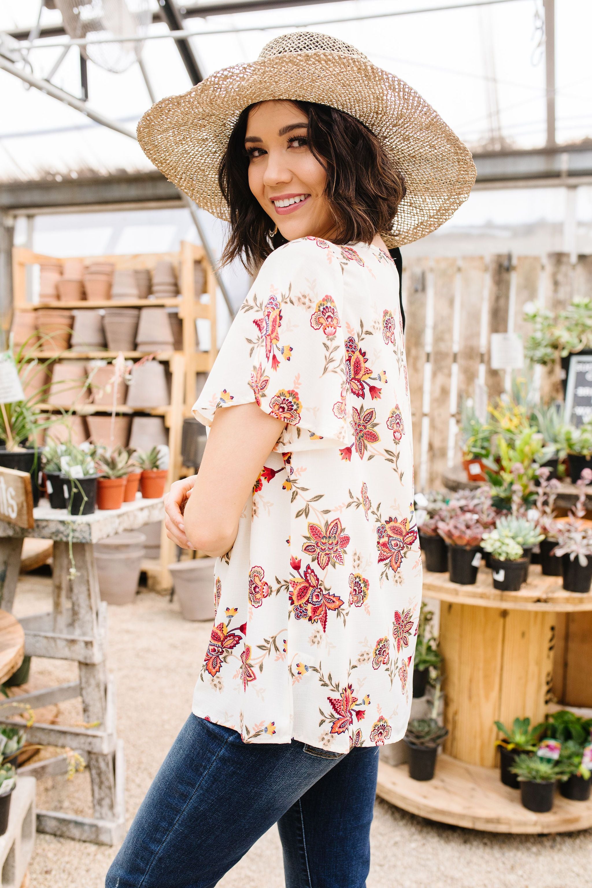 Smocked Floral Top