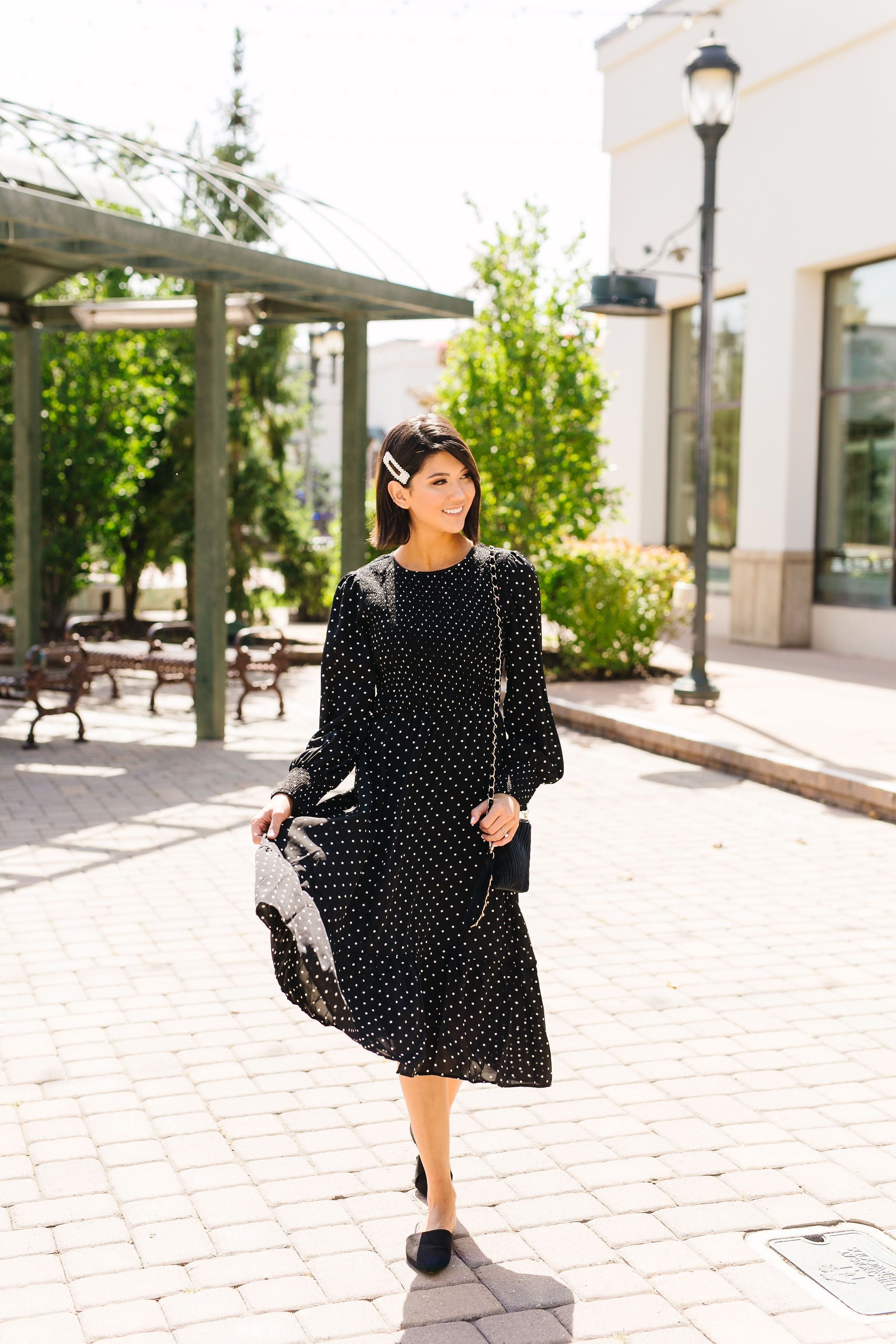 Smocked Polka Dot Midi Dress