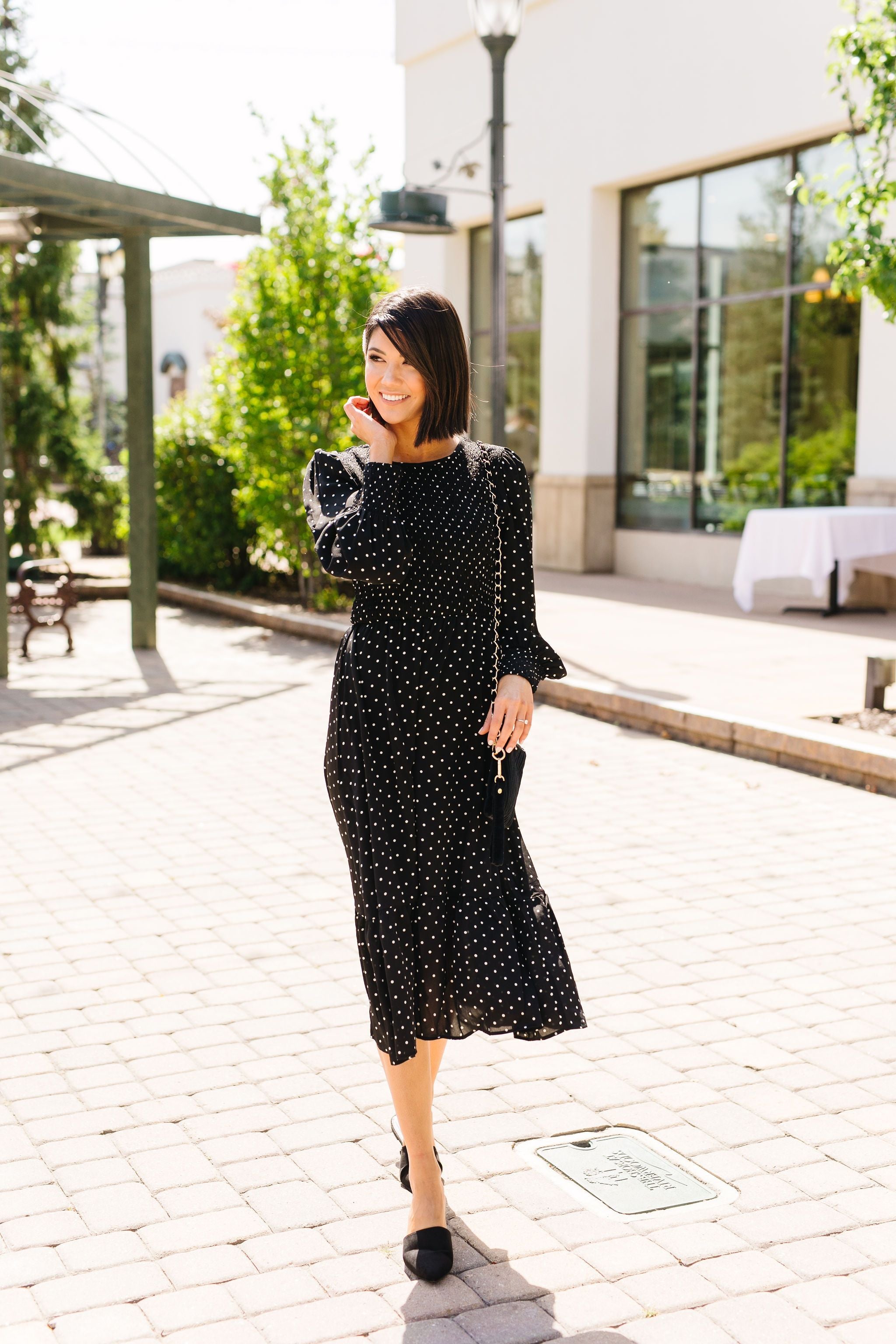 Smocked Polka Dot Midi Dress