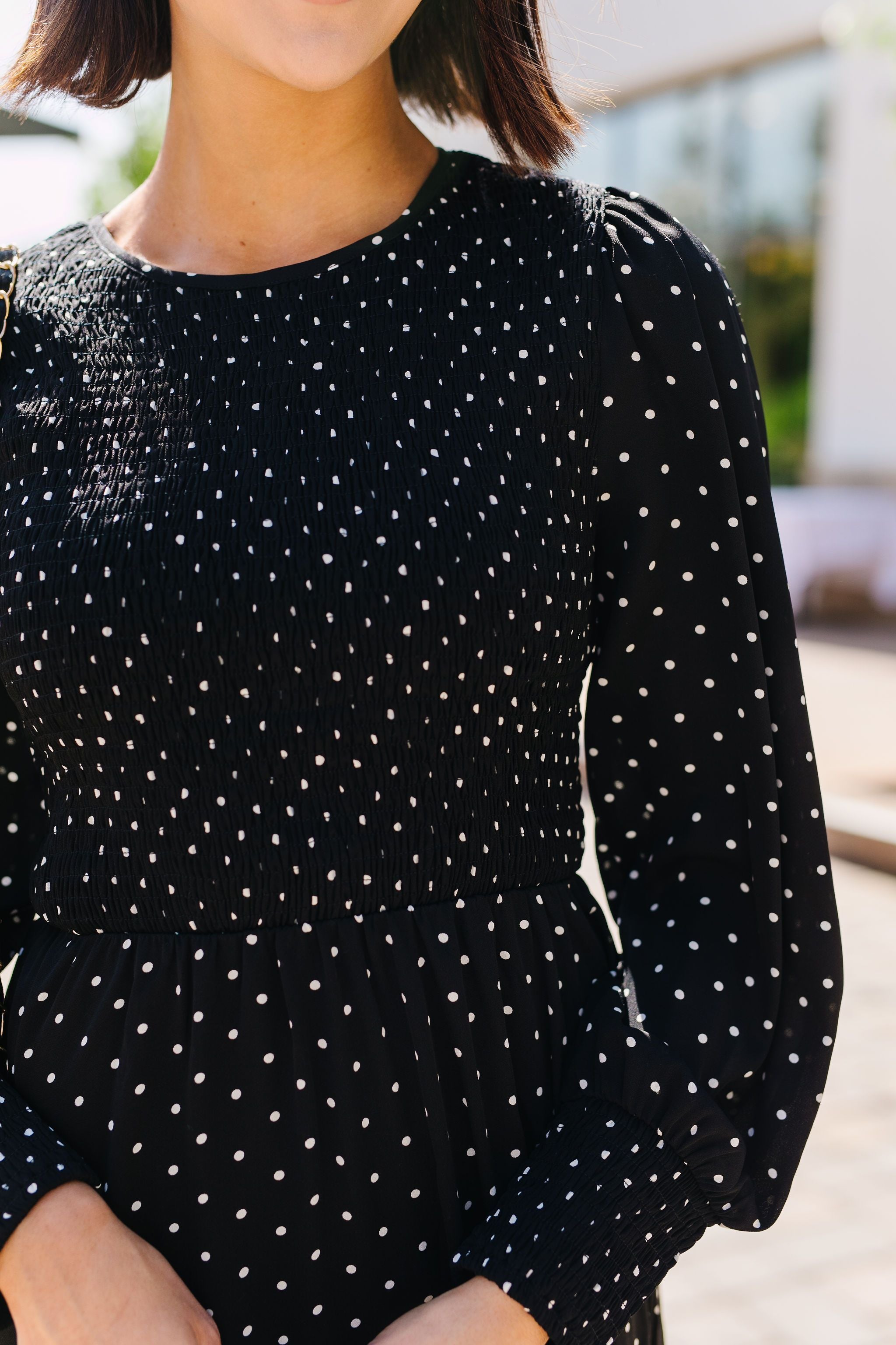 Smocked Polka Dot Midi Dress