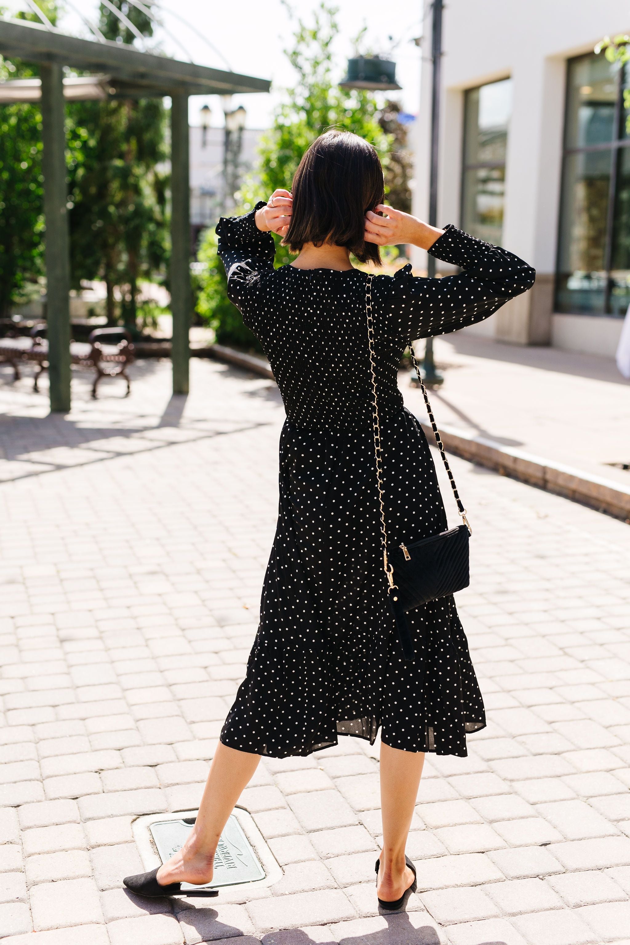 Smocked Polka Dot Midi Dress