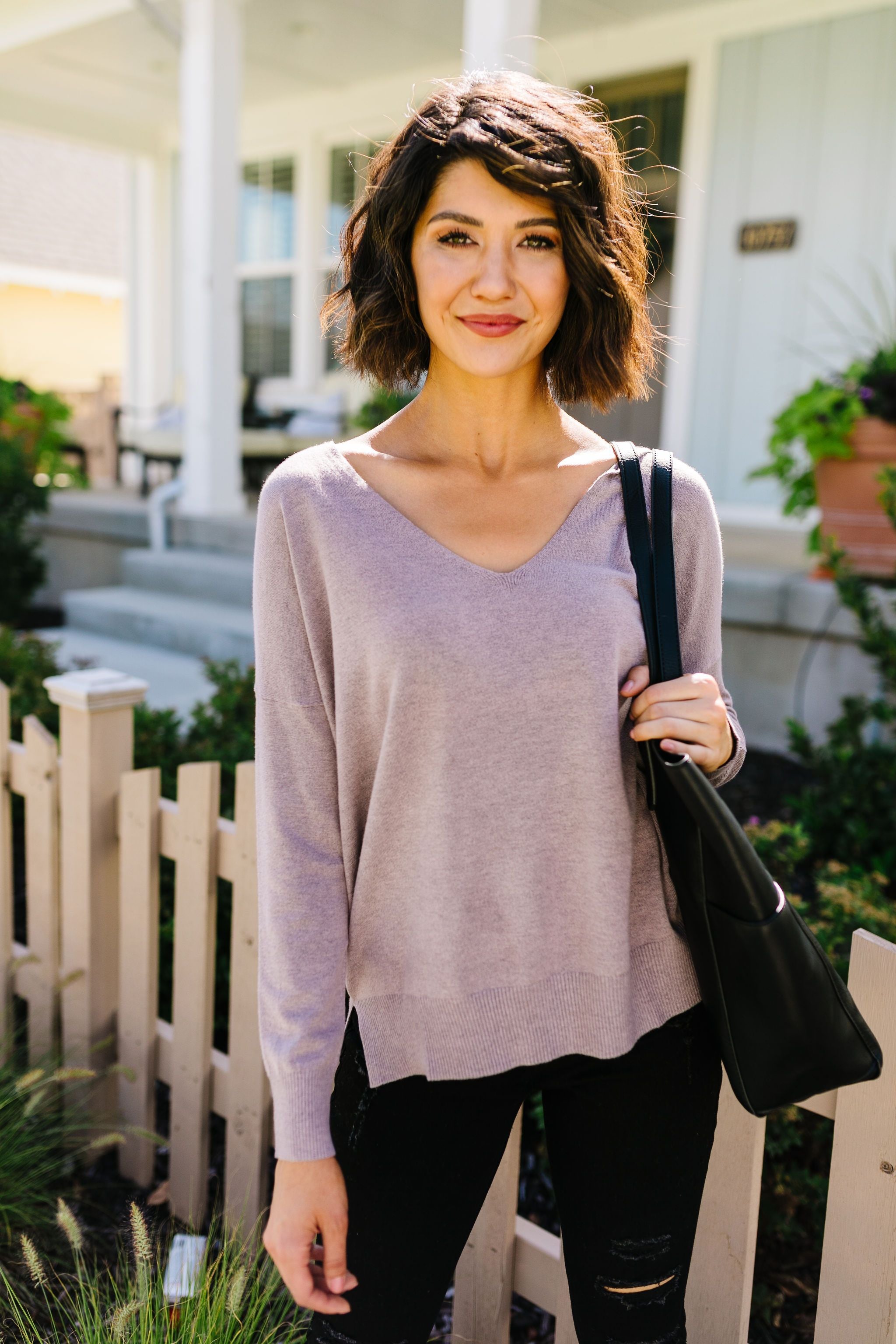 Smokey Mauve-a-lous V-Neck Sweater