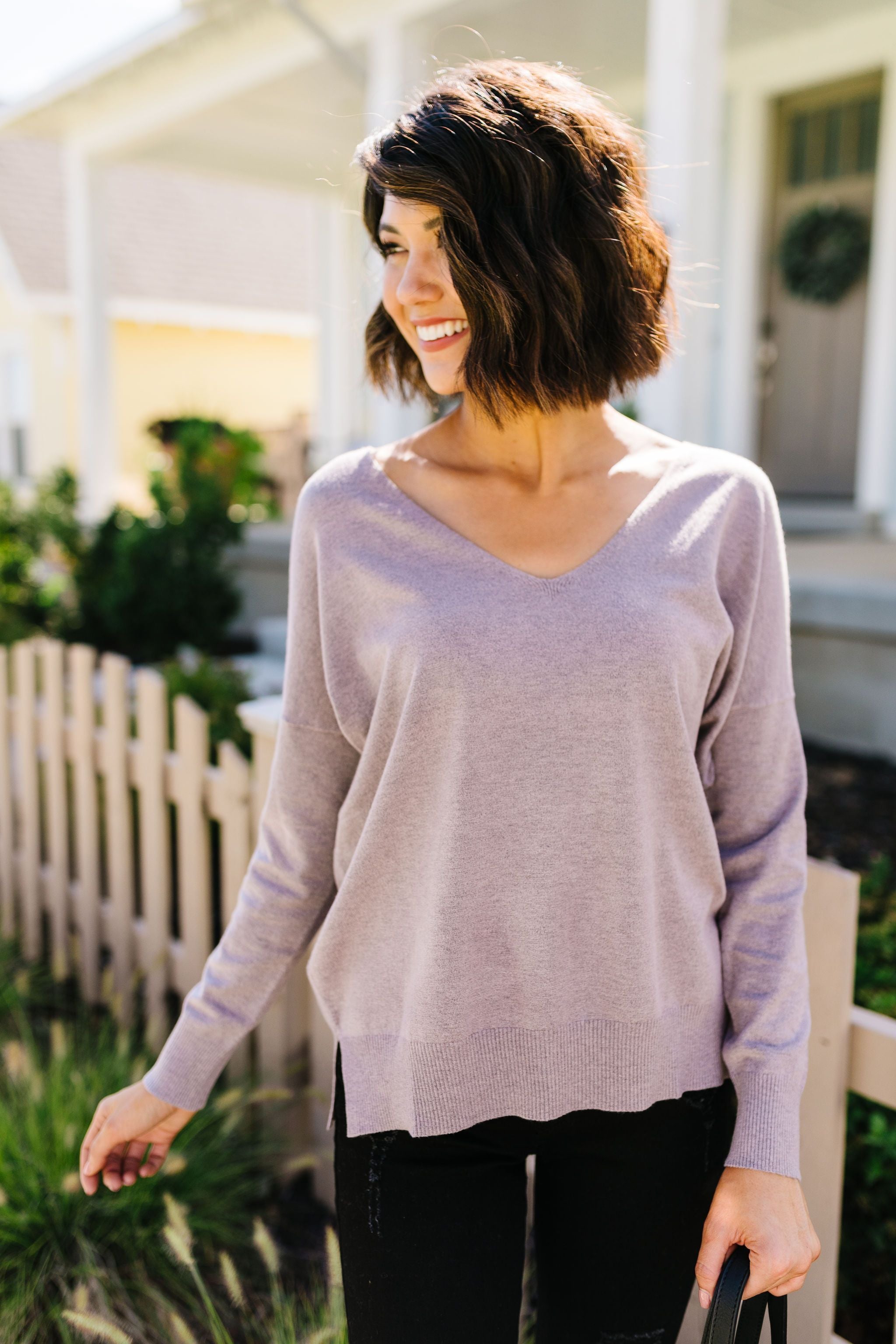 Smokey Mauve-a-lous V-Neck Sweater