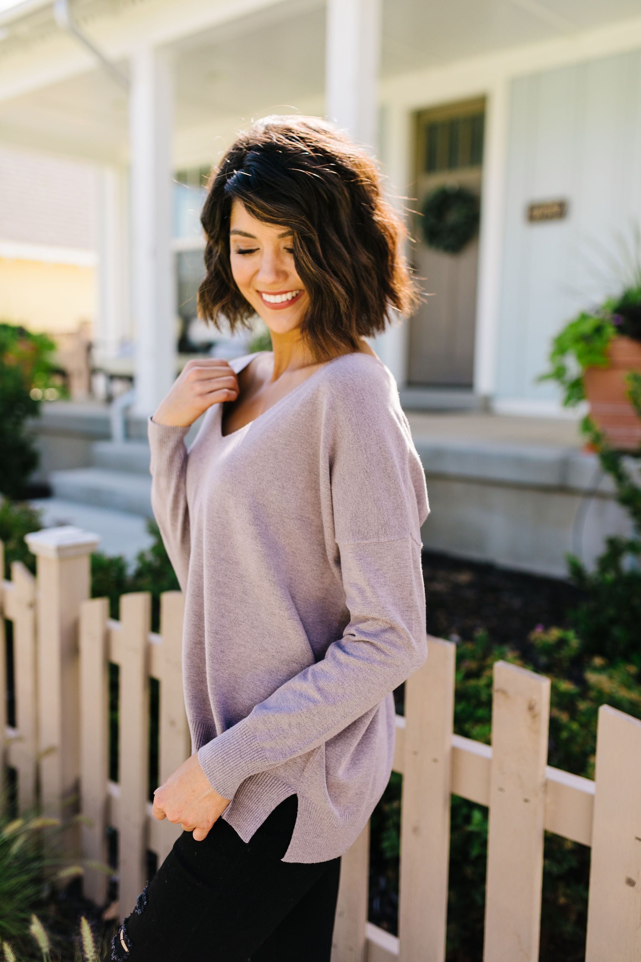 Smokey Mauve-a-lous V-Neck Sweater