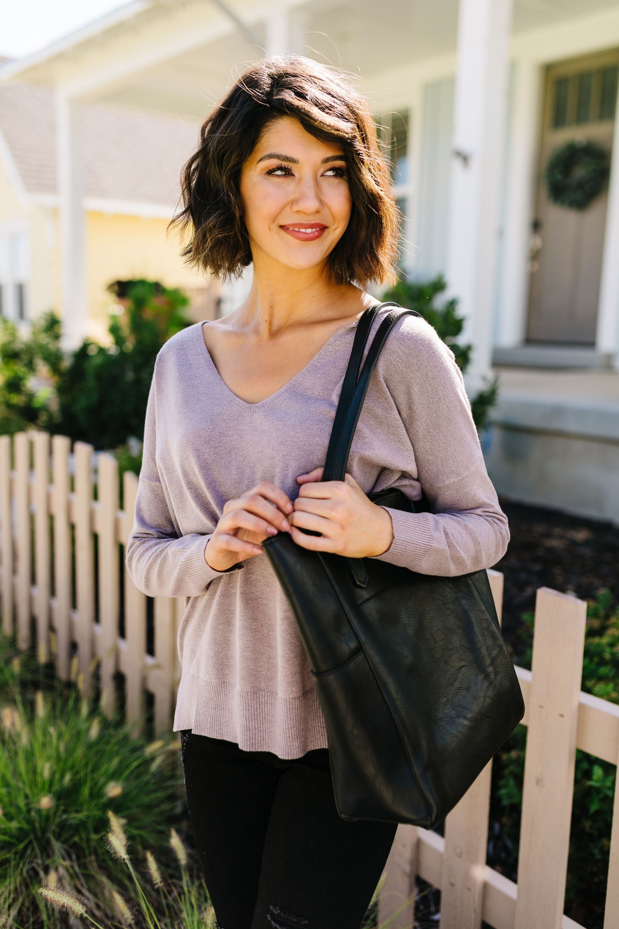 Smokey Mauve-a-lous V-Neck Sweater