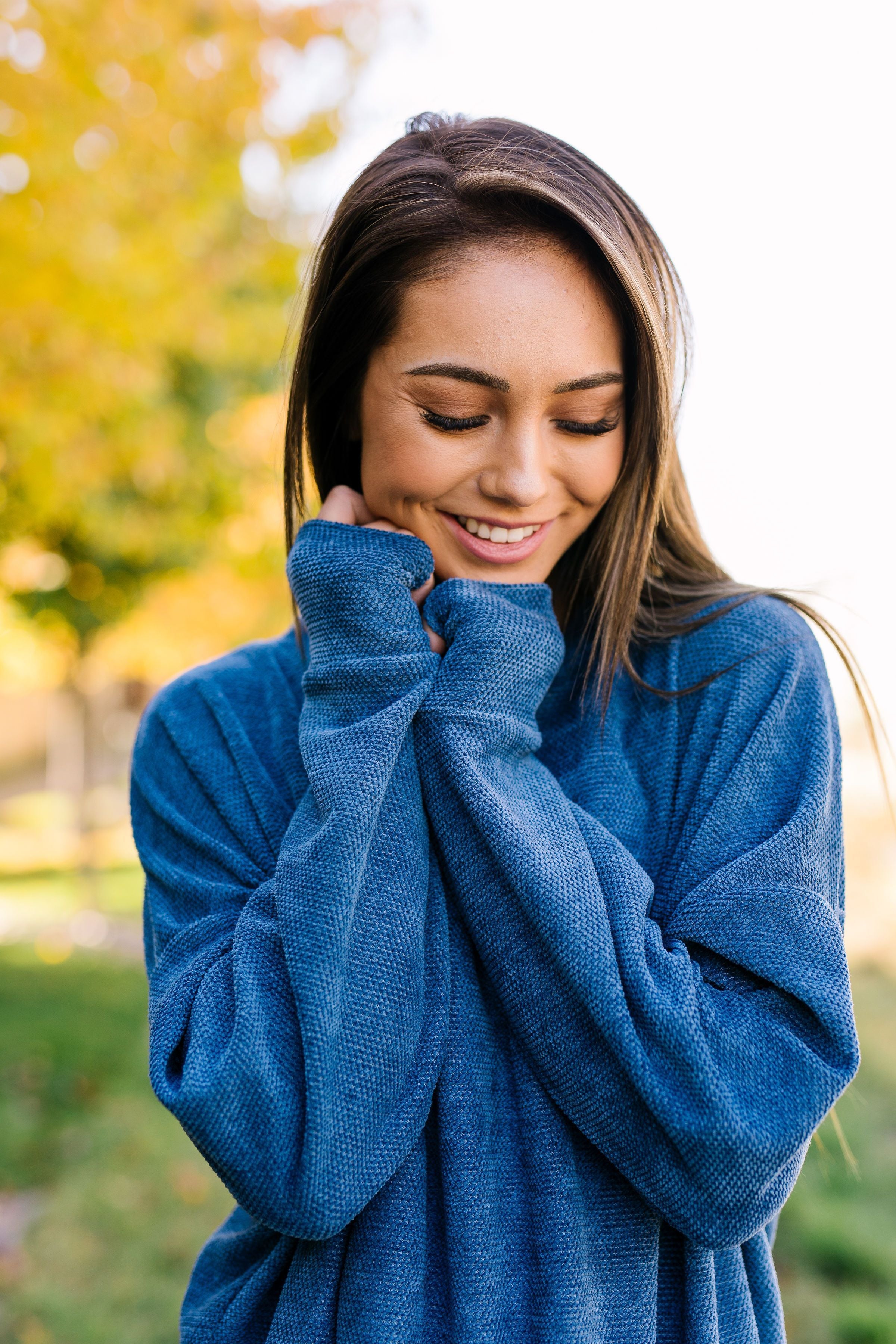 Soft Like Butter Chenille Top In Blue - ALL SALES FINAL