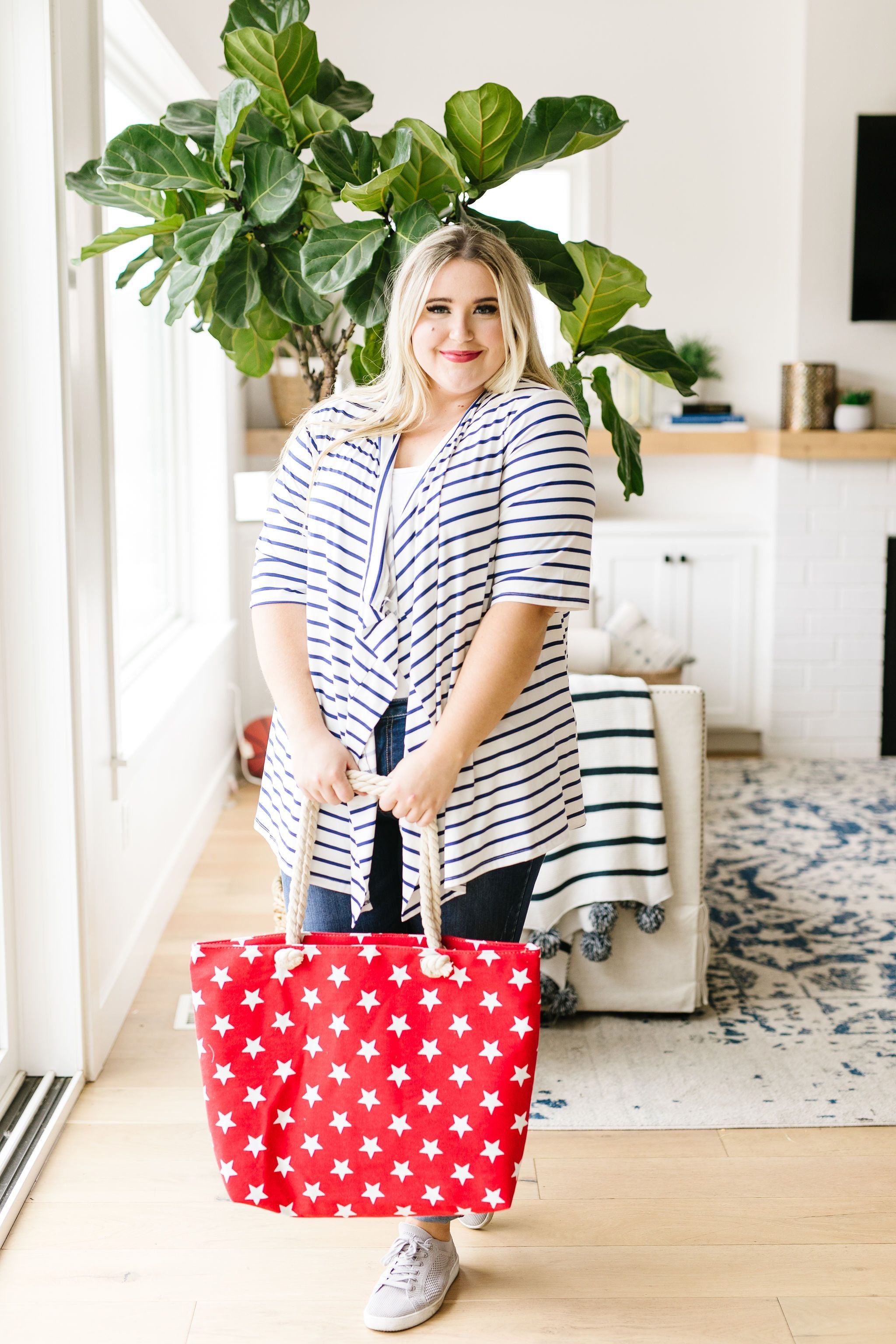 Sporty Striped Cardi In White