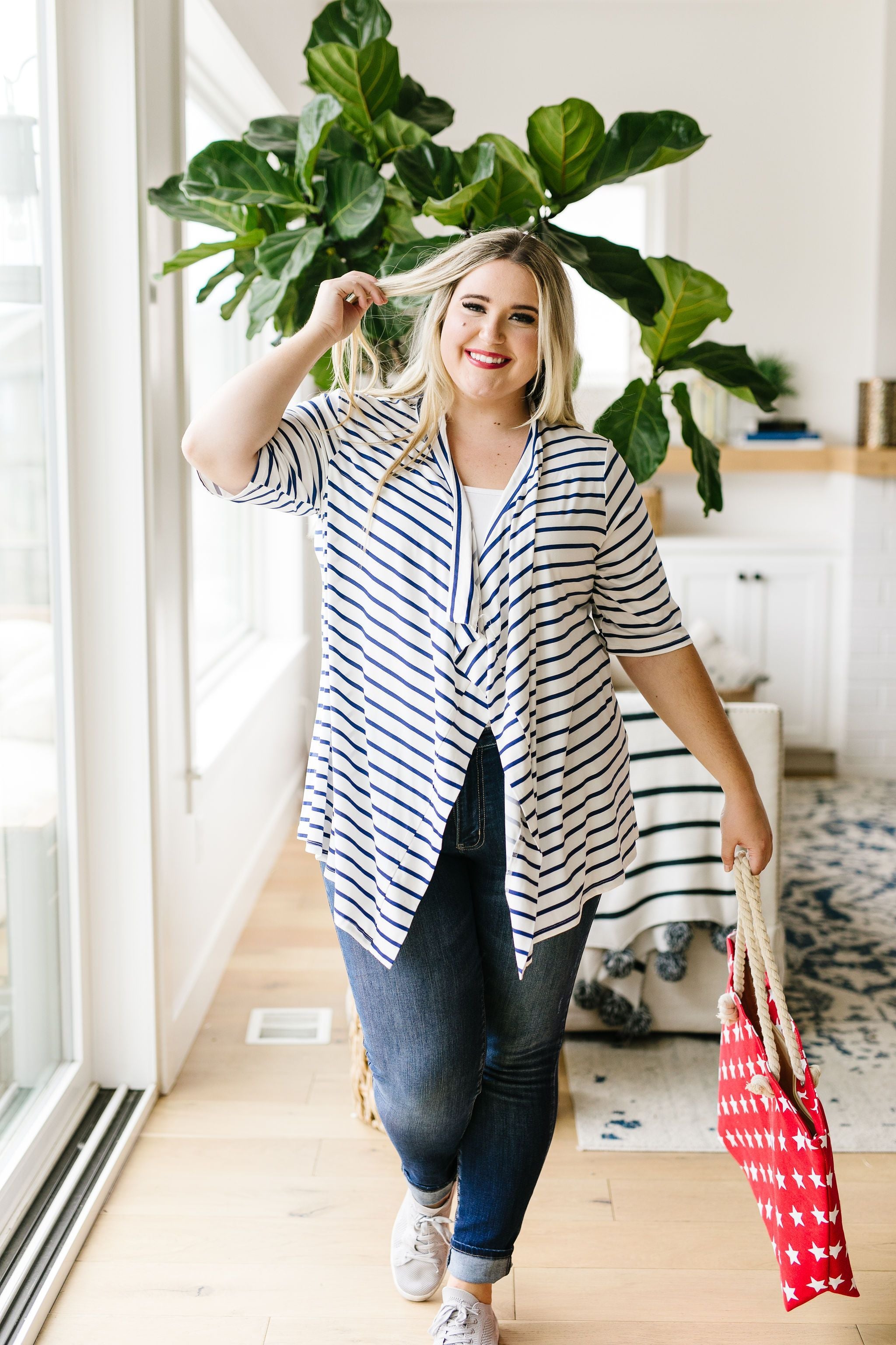 Sporty Striped Cardi In White