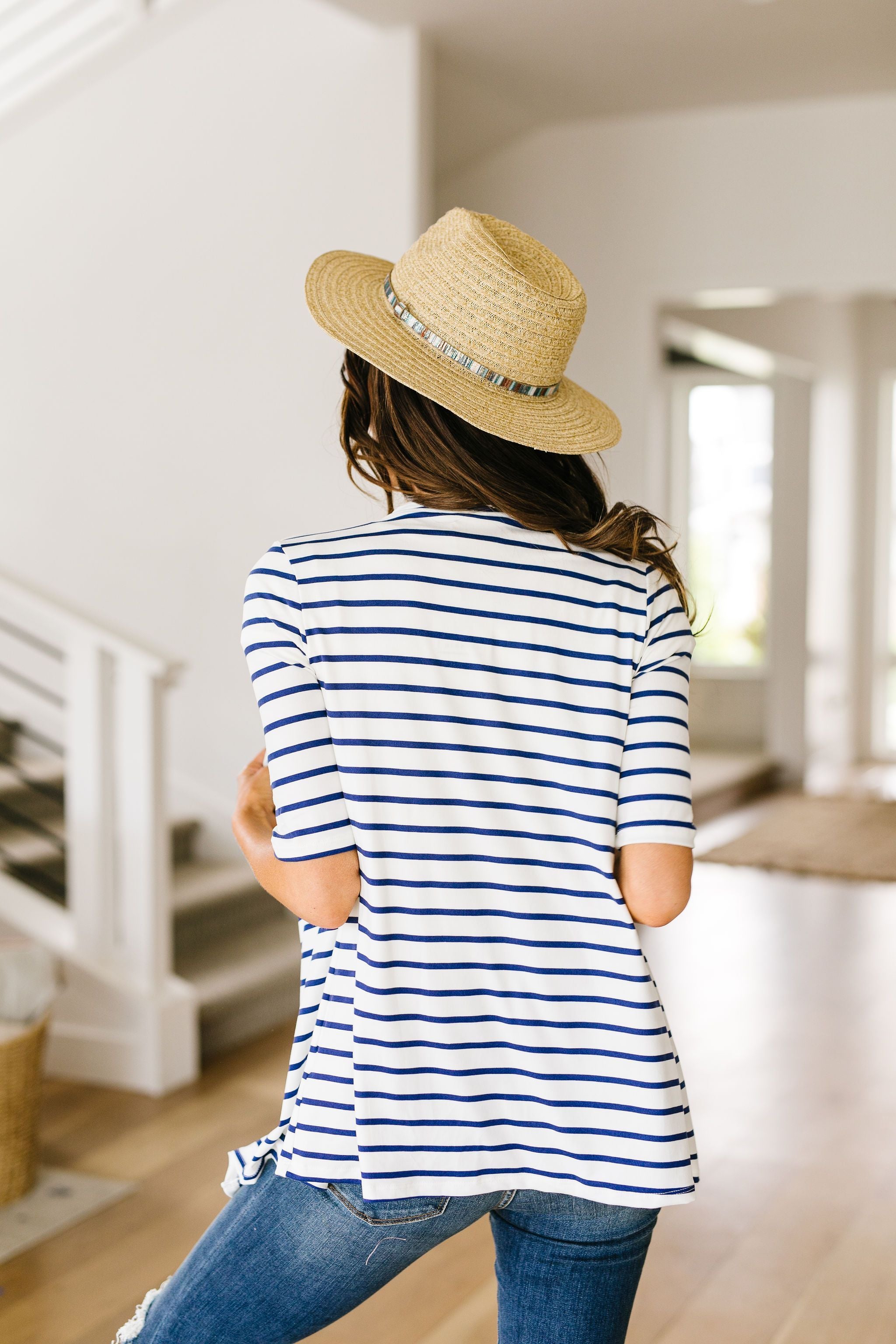 Sporty Striped Cardi In White