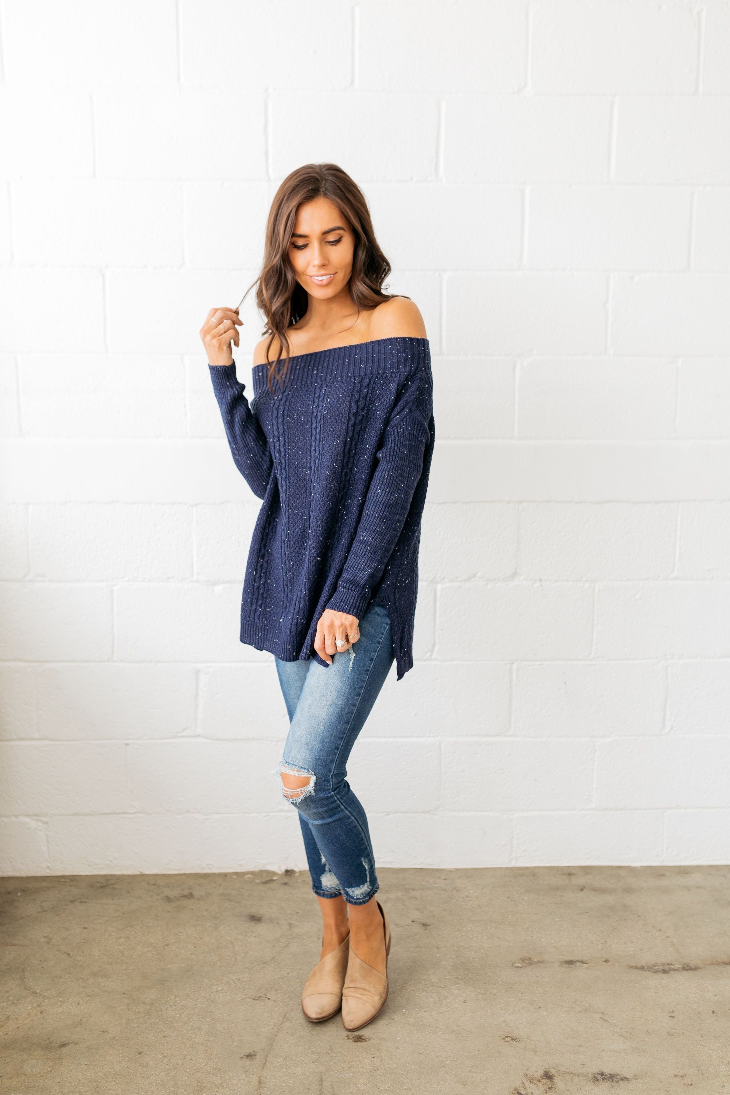 Starry Starry Night Off The Shoulder Sweater